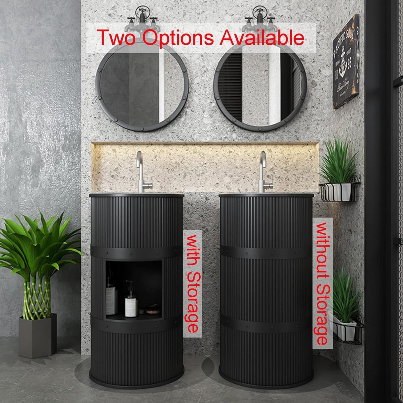 Lavandino a Colonna Moderno in Ferro Battuto, Mobile da Bagno con Lavabo in Acciaio Inox, Lavandino su Piedistallo Freestanding Set con Rubinetto e Scarico (con contenitore,Arancione)