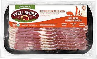 Wellshire Farms Organic Uncured Bacon 8oz - Nitrate Nitrite Free, Humanely Raised Pork, Thick Sliced Full Flavor