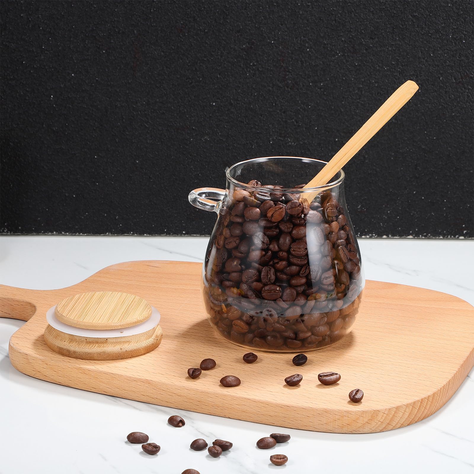 3 Stück Vorratsglas aus Glas mit Holzdeckel und Löffel Luftdichte Aufbewahrung für Tee und Overnight Oats Elegante Sichtbarkeit und Praktische Dosierung