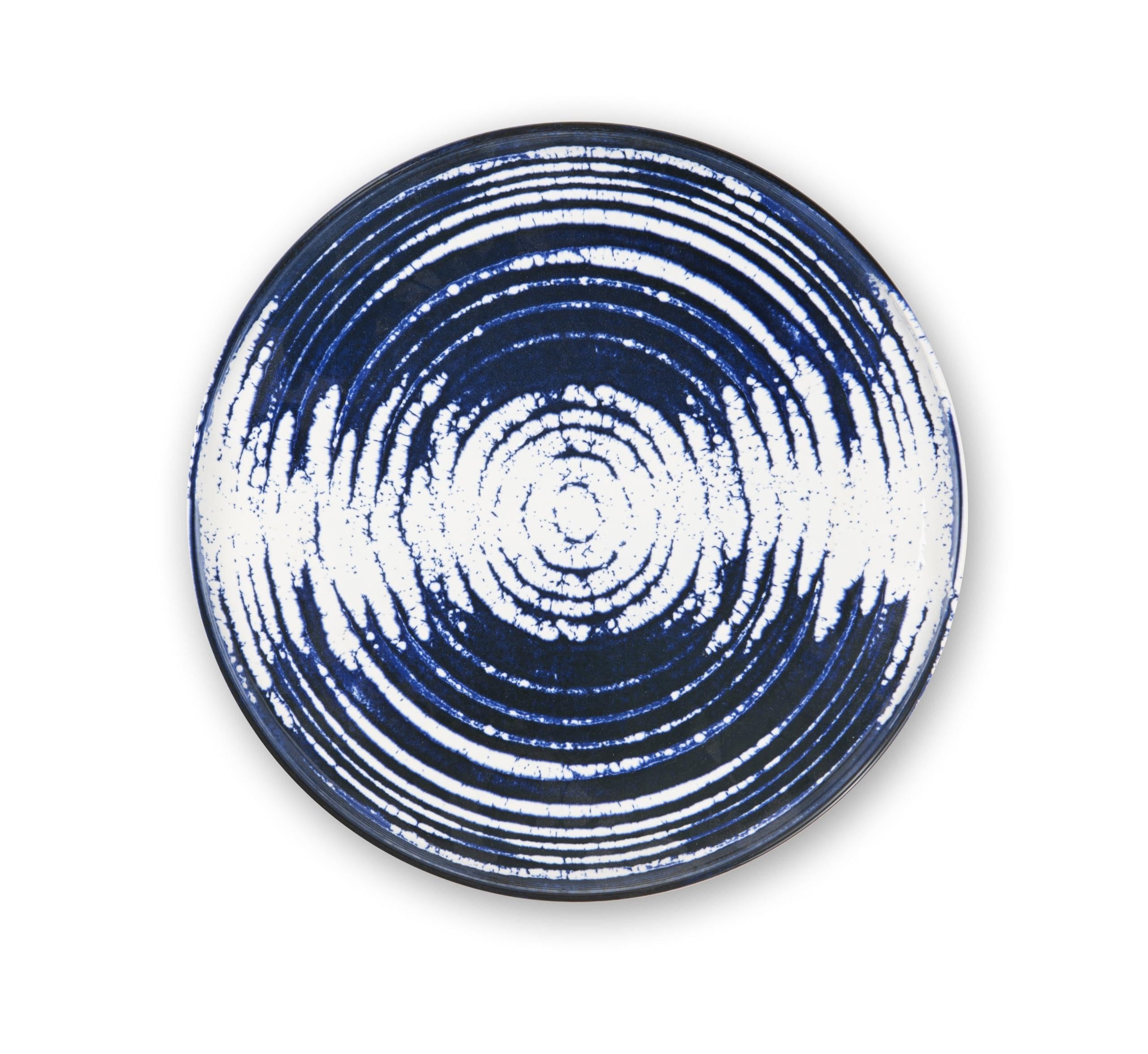 Excelsa Ermes Lot de 6 assiettes plates en céramique, décoration numérique bleue et blanche en spirale