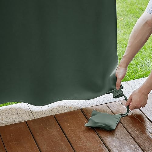 Vista 124 de RYB HOME Cortinas para exteriores resistentes al viento, bolsas con peso adjuntas, cortinas opacas de 84 pulgadas de largo, cortinas térmicas Beige