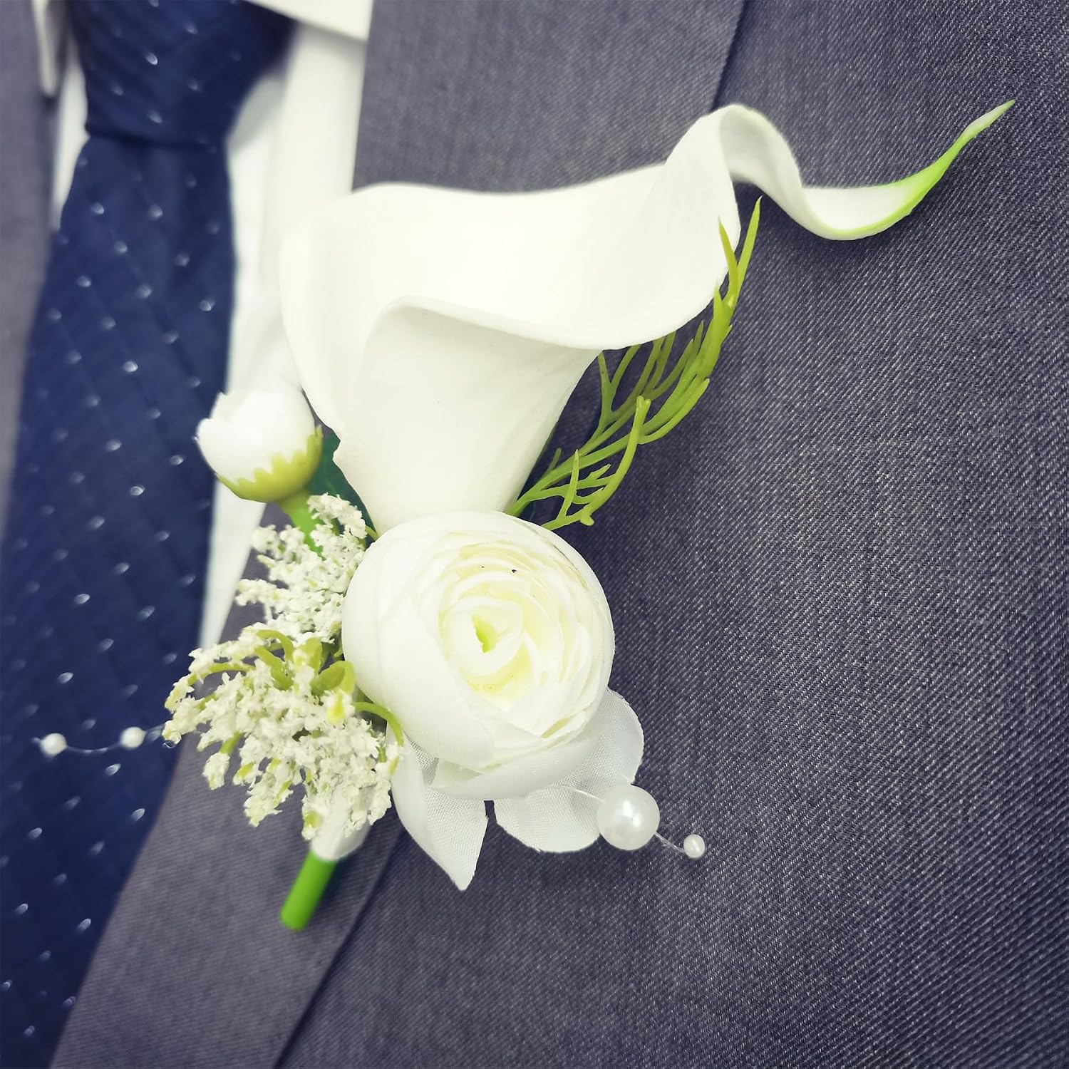 YIFU Wedding Wrist Corsage Wristlet Band Bracelet for Women Bride & Bridesmaid, Groom & Groomsman (White 3 Corsage, 3 Wrist Flower)