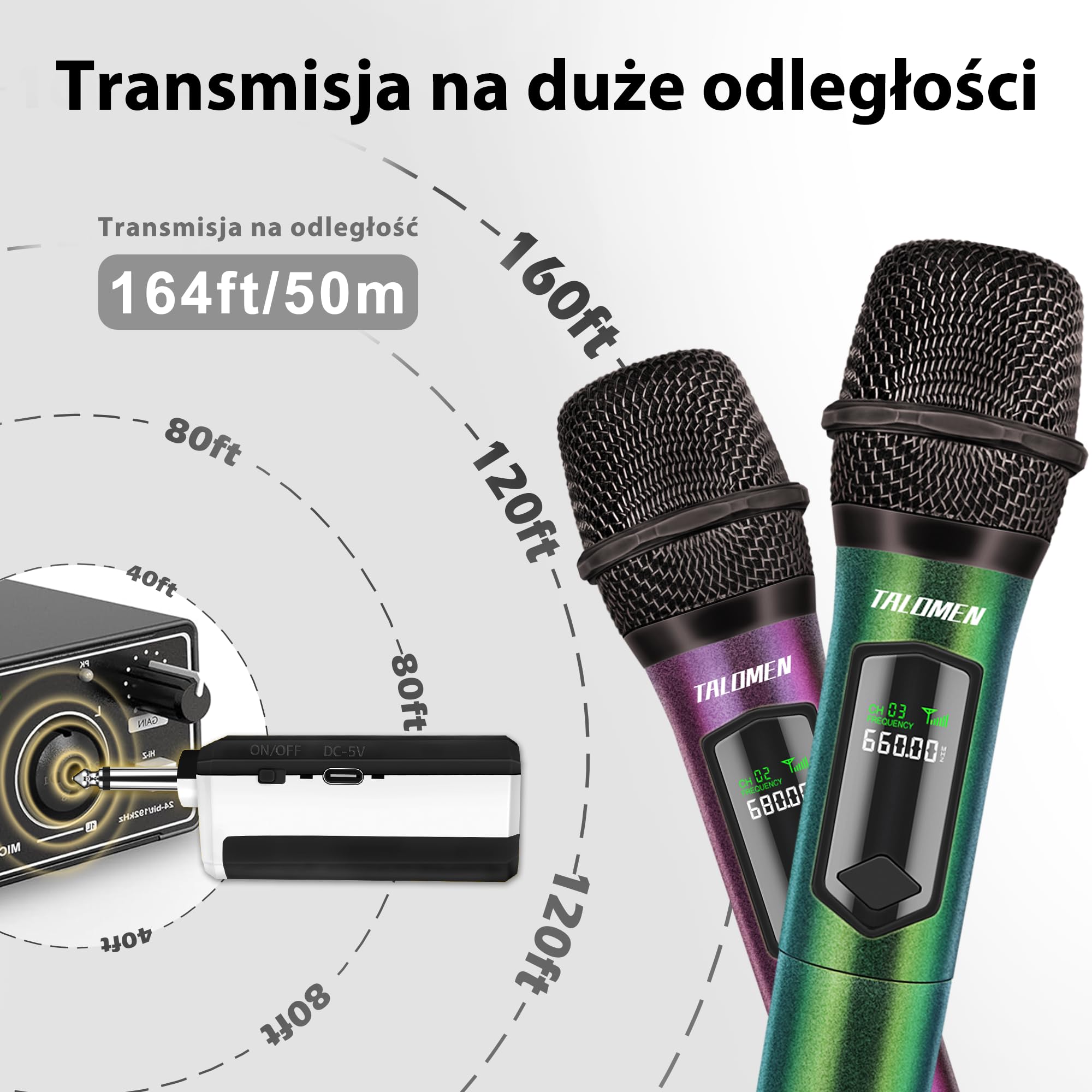 Talomen bezprzewodowy mikrofon 2,4GHz, 4 dynamiczne mikrofony ręczne z odbiornikiem ładowalnym, zasięg 160 stóp, idealny na karaoke, śpiew, imprezy, spotkania, K604 srebrny, czarny, zielony, fioletowy