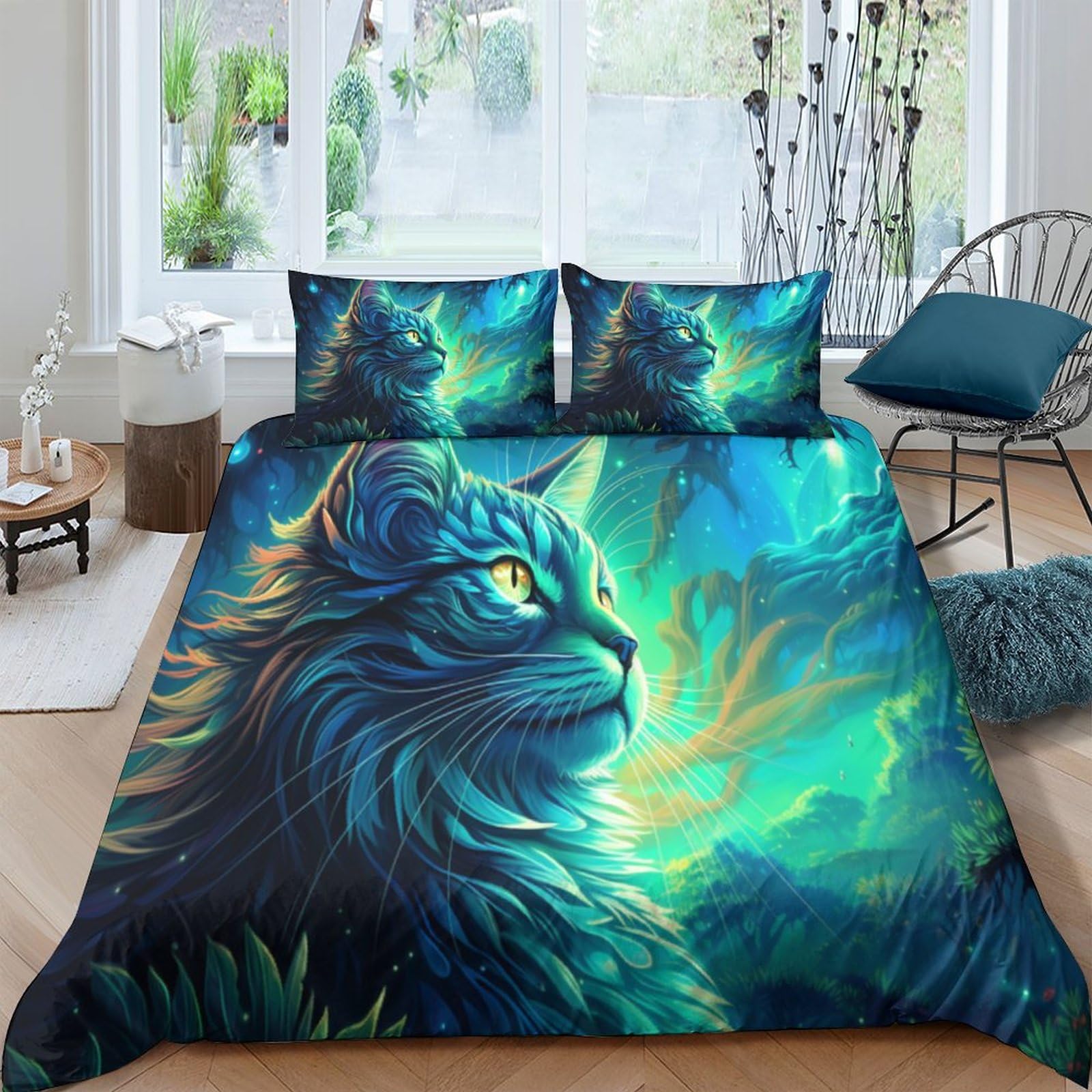 Literie chat vert parure de lit microfibre respirante contre la transpiration nocturne