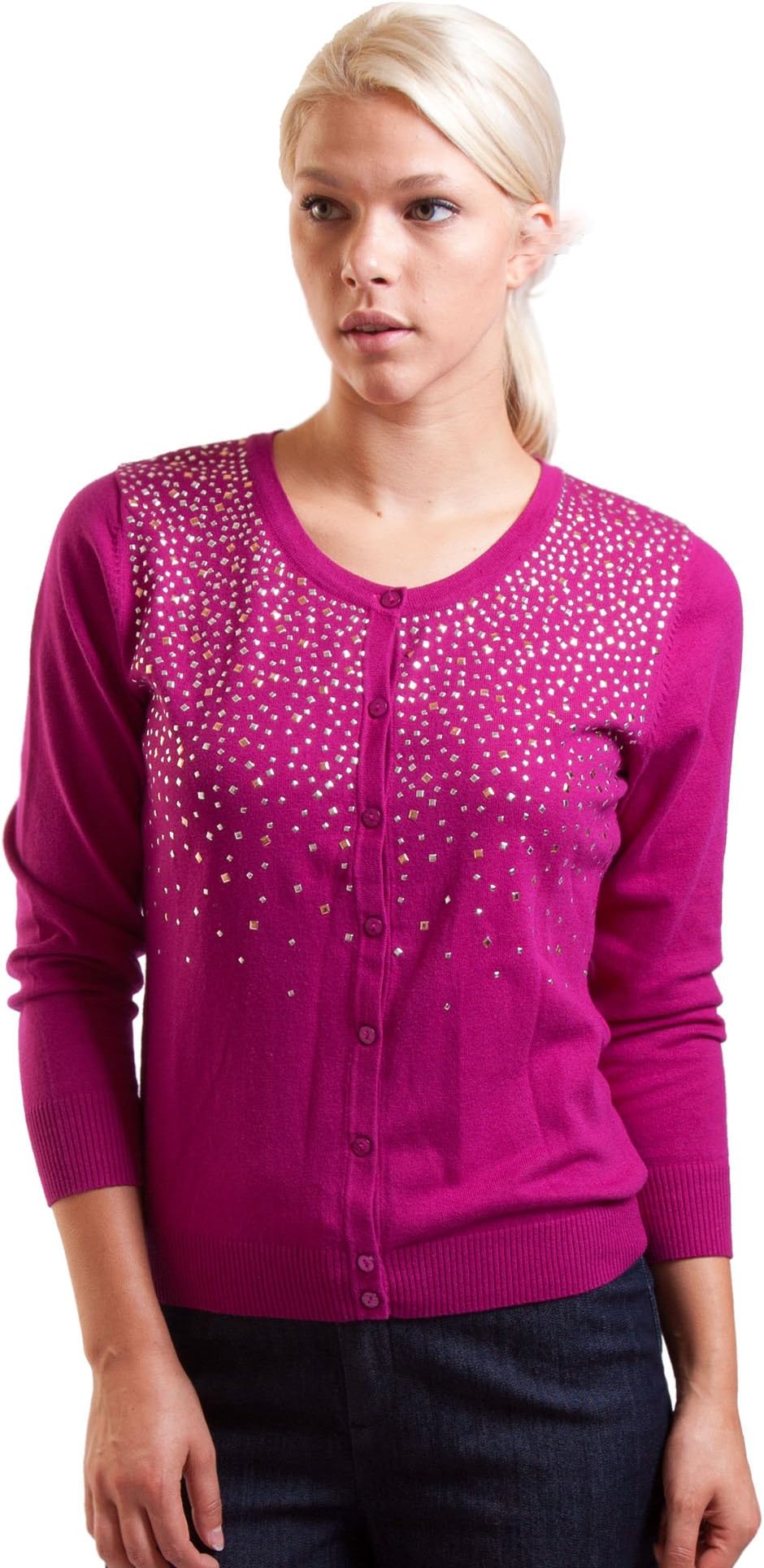 Top Knits Women's Studed Cardigan Purple Medium