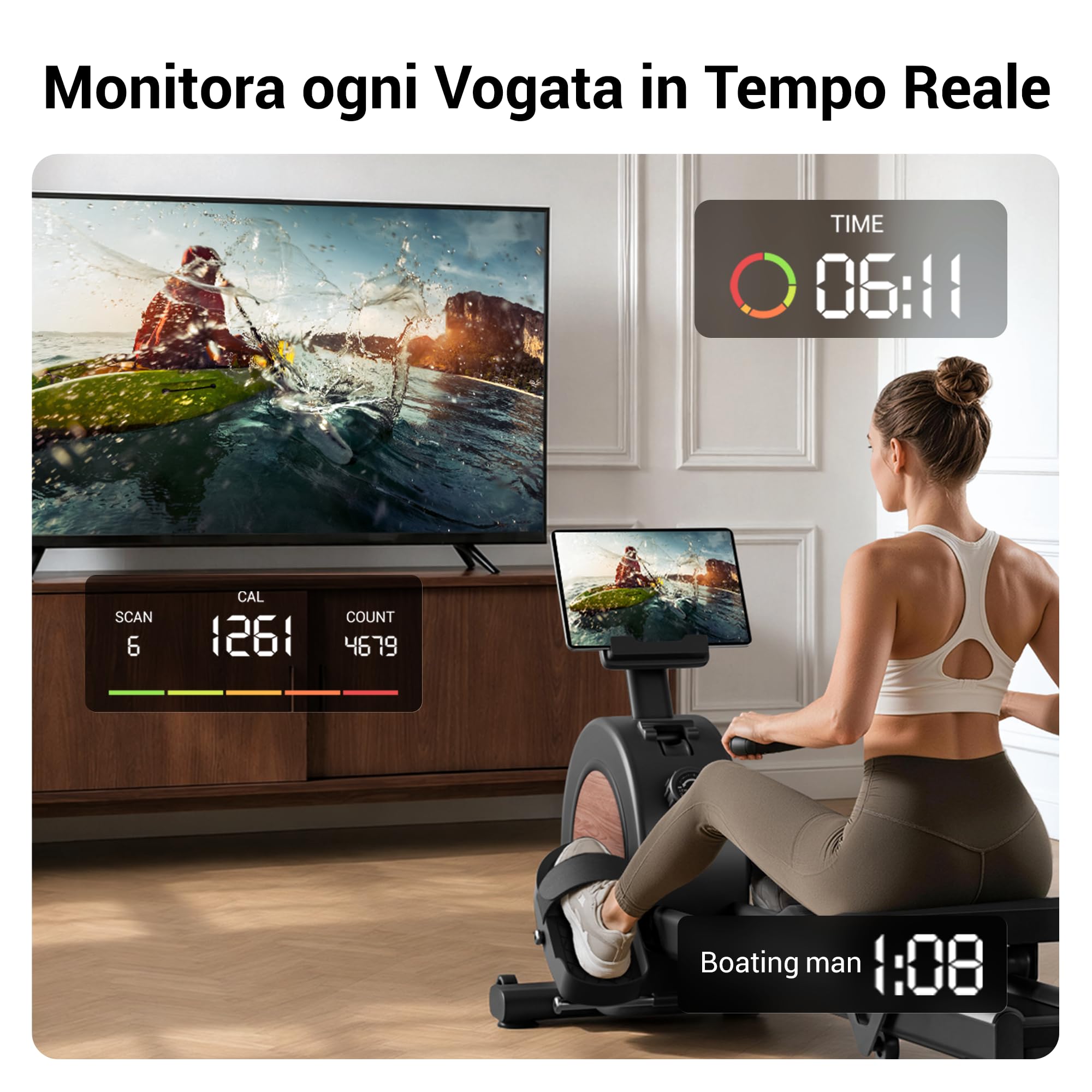 UMAY Vogatore per Casa, Vogatore con App, 16 Livelli di Resistenza