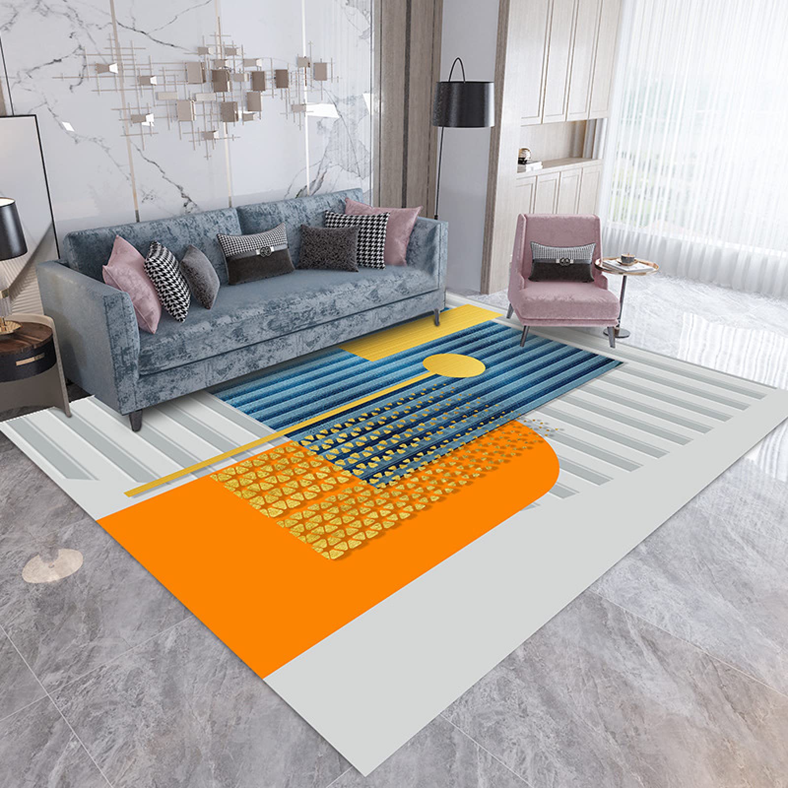 Modern Simple Geometric Irregular Carpet Thickened Non-Slip Waterproof Rectangular Floor Mat Bay Window Mat Suitable For Hotel Corridor Living Room