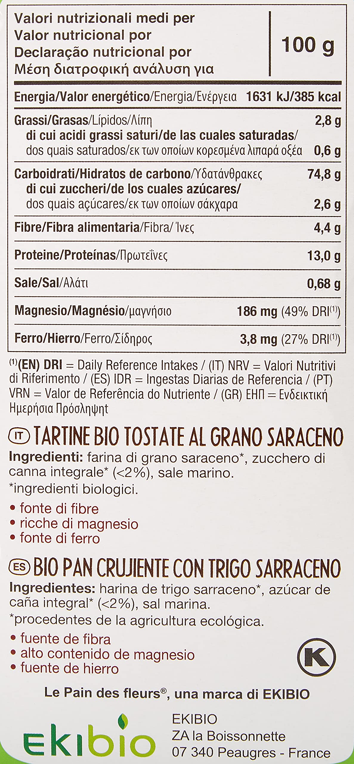 Le Pain des Fleurs KI GROUP SpA Priméal Tartine Al alforfón Orgánica 150 g