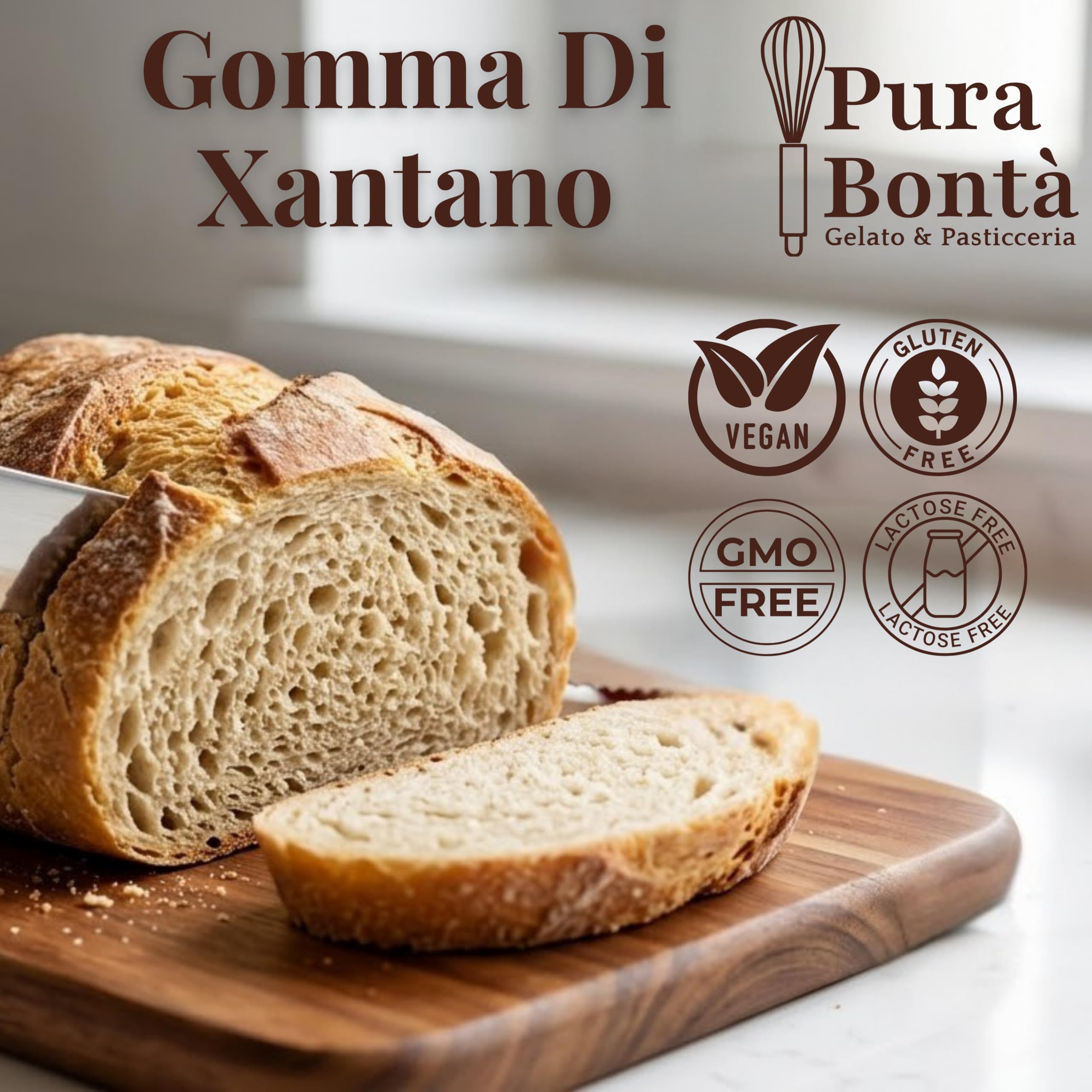 PURA BONTÀ Gomma di Xantano in Polvere Senza Glutine 1 Kg | Addensante e Stabilizzante Alimentare 100% Naturale | Pane e Pizza 100% Senza Glutine | Alta Viscosità, Zero Grumi | Confezionato in Italia