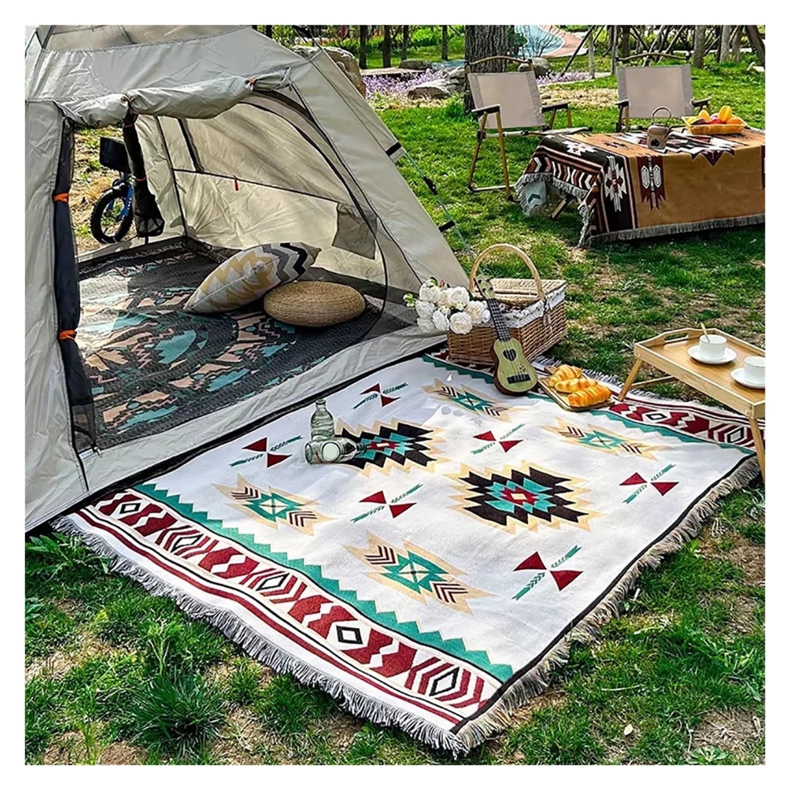Przenośna mata piknikowa kempingowa, miękki koc outdoorowy do wędrówek, grilla, geometryczny design, wodoodporna, kompaktowa, idealna na podróż, 130 x 180 cm