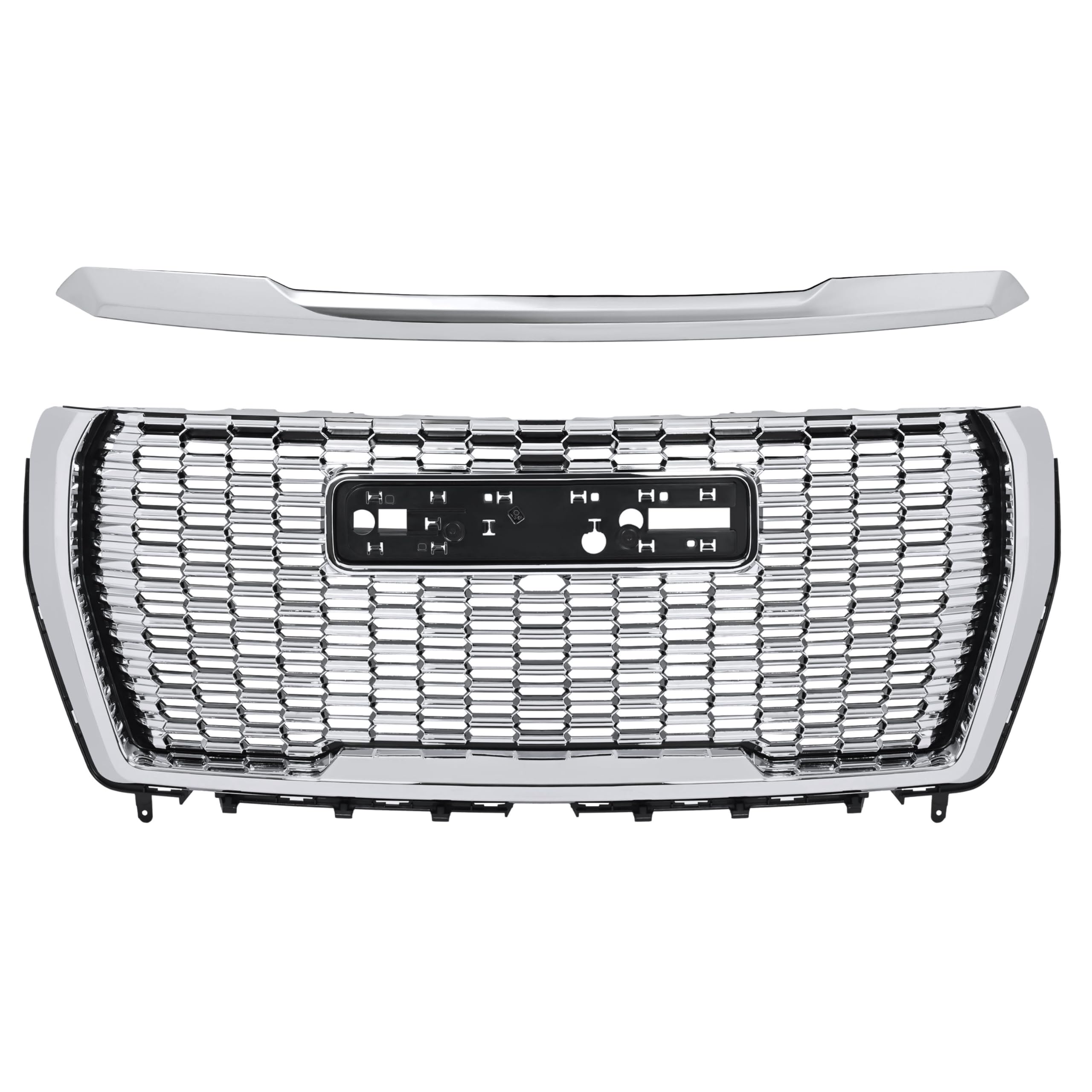 HECASA Grille+Hood Molding Compatible with 2021 2022 2023 2024 GMC Yukon/Yukon XL Replacement for GM1200856 84835783 Plastic(ABS) Chrome Front Bumper