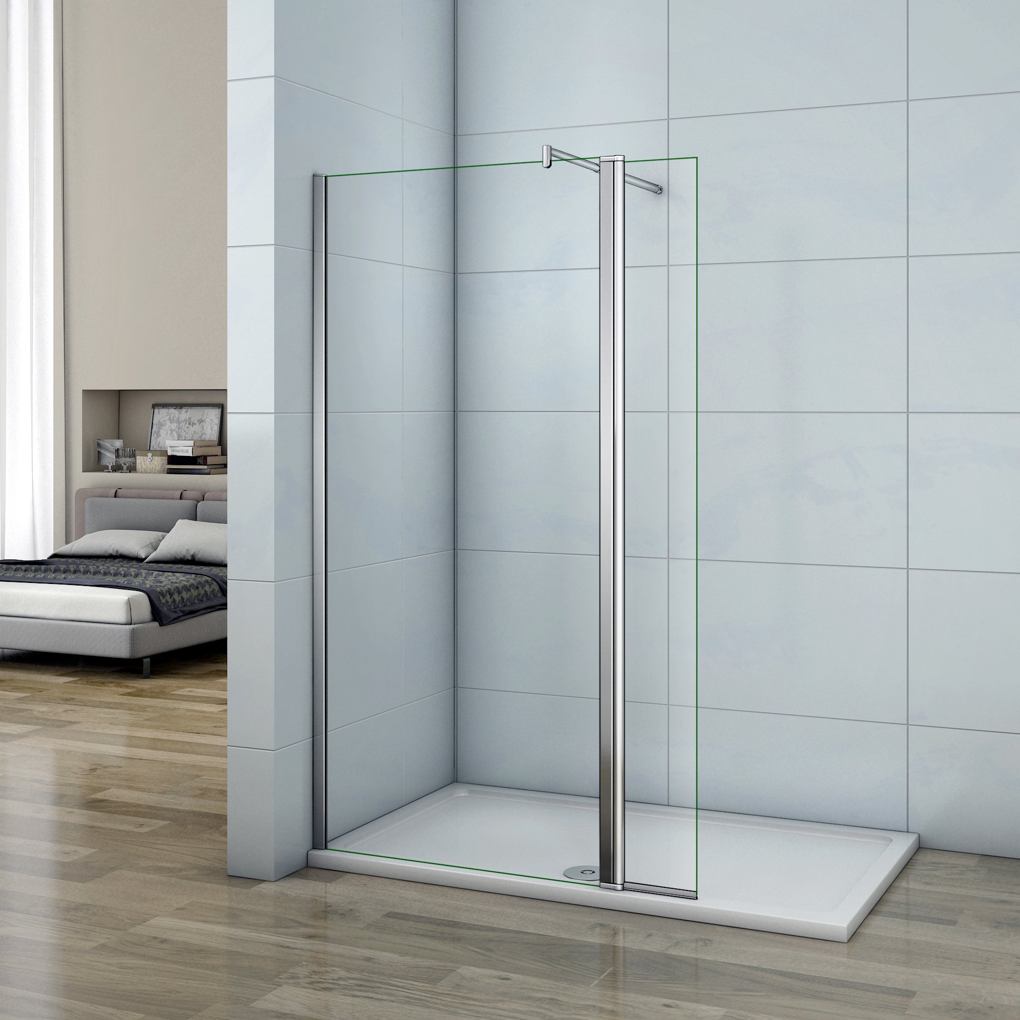 Walk-in Duschwand 72x185 Cm – 6mm Easy-clean Nano Glas, Mit Alurahmen & Stabilisierungsstange, Ebenerdig Montierbar