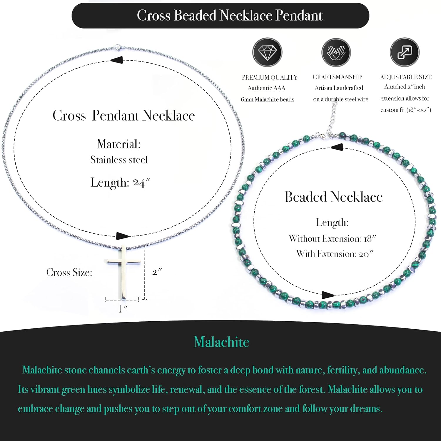 2PS Cross Necklace for Men - Black Obsidian Necklace - 6mm Healing Crystals Beaded Choker Necklace Stainless Steel Cross Pendant Jewelry Gifts for Men - Image 3