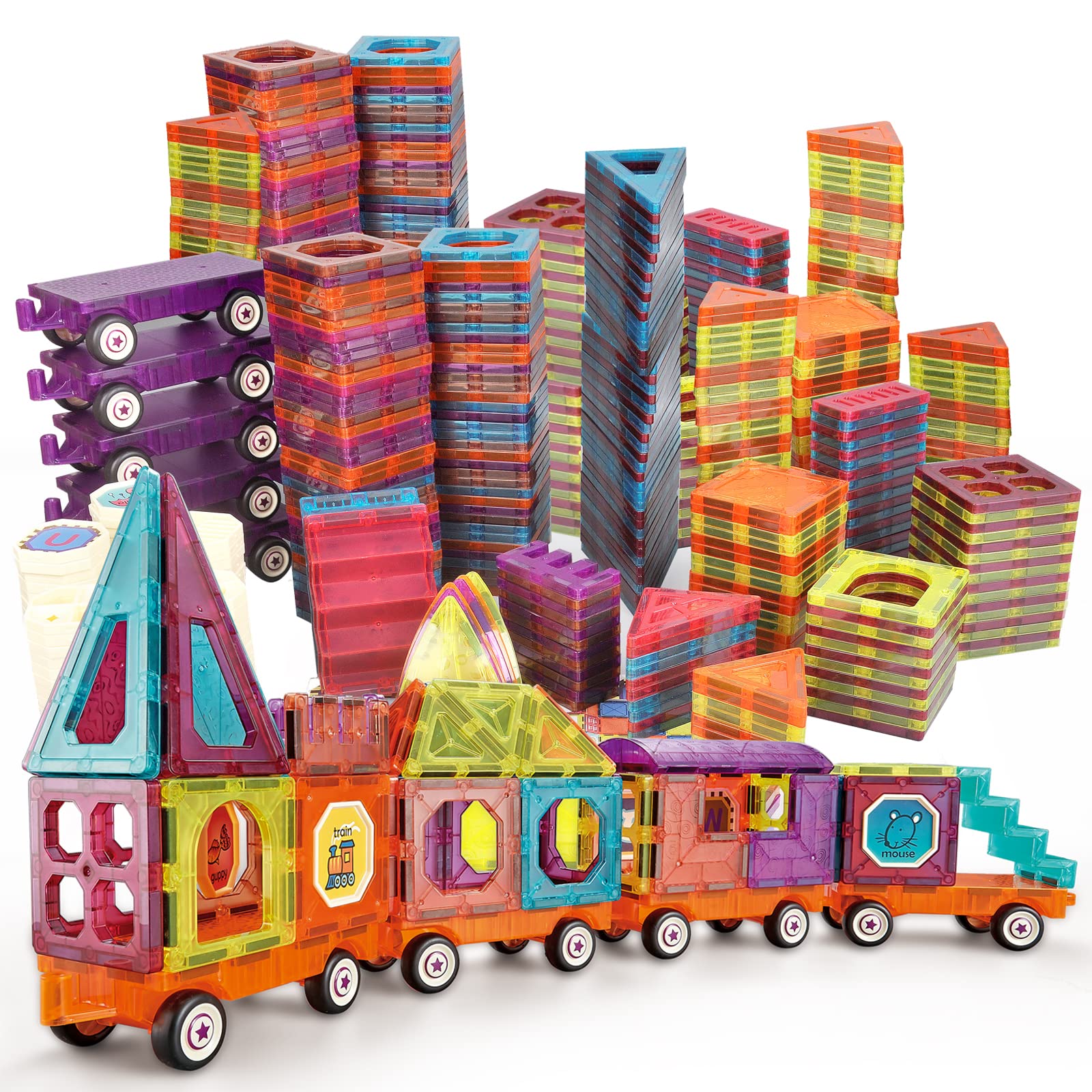 Bloques de construcción magnéticos con 4 autos de tren magnético para niños, juguete STEM de construcción preescolar, educativo, creatividad, aprendizaje, cumpleaños, regalo para niñas y niños 8