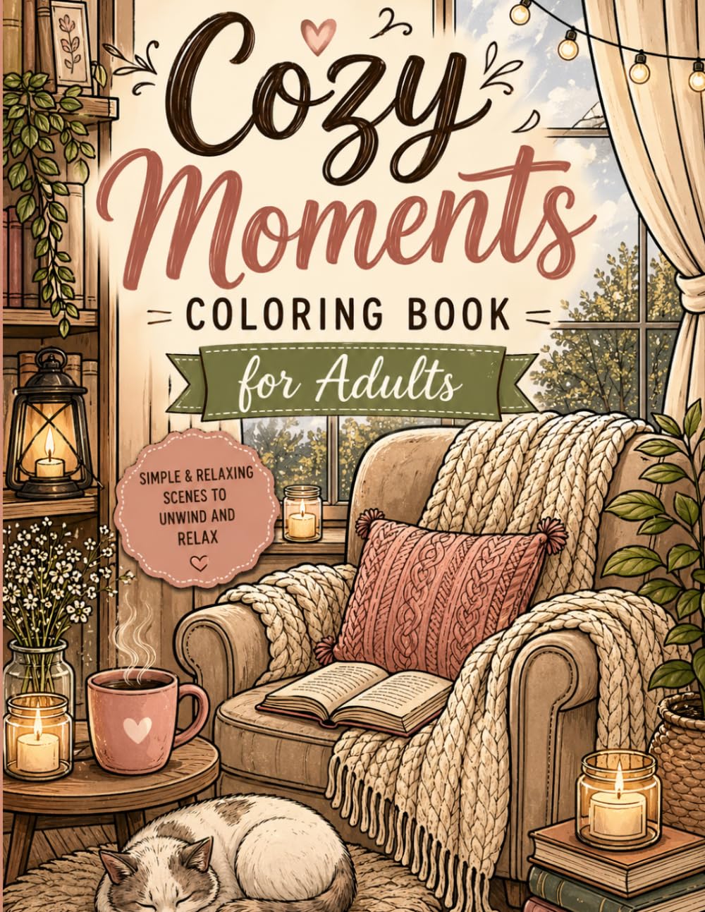 Cozy Calm Coloring Book: Simple & Relaxing Cozy Scenes for Adults
