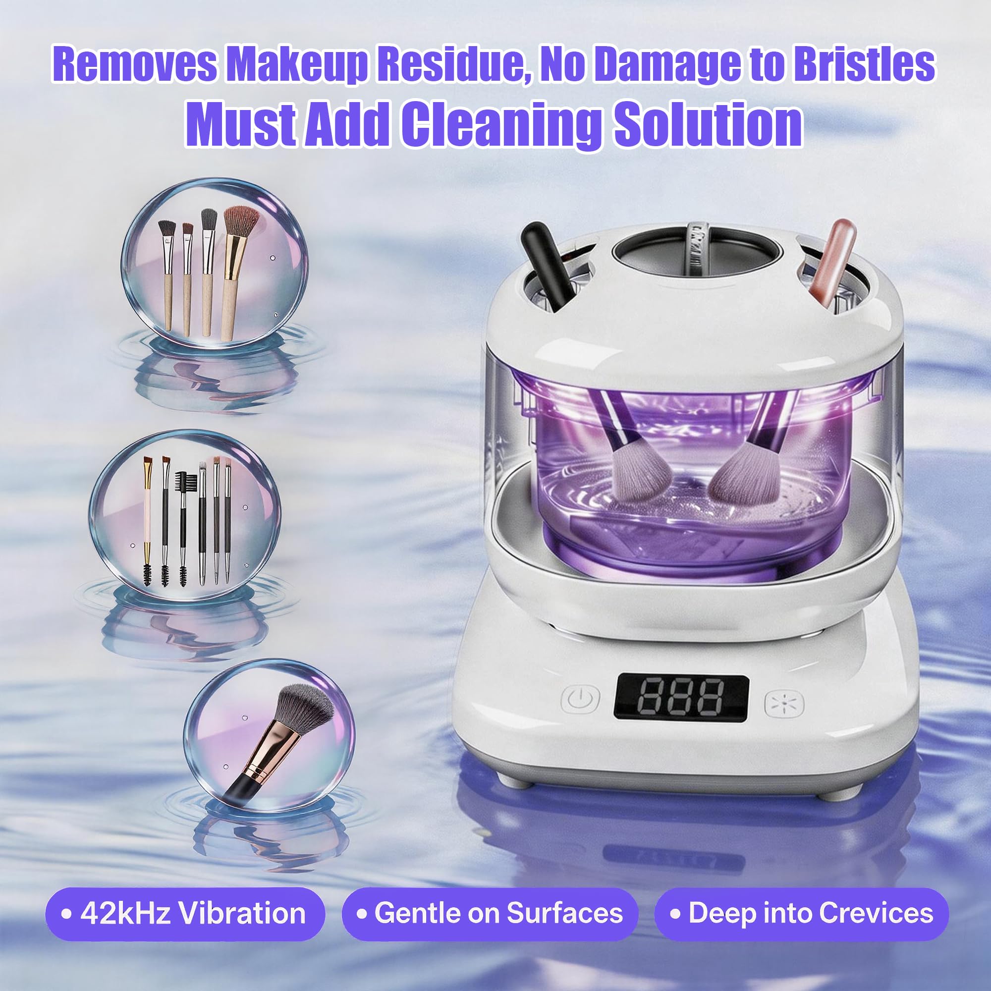 Macchina elettrica per la pulizia dei pennelli da trucco a ultrasuoni con U-V, spazzola cosmetica automatica per pulizia profonda portatile per set di pennelli da trucco di bellezza, pennello per fard