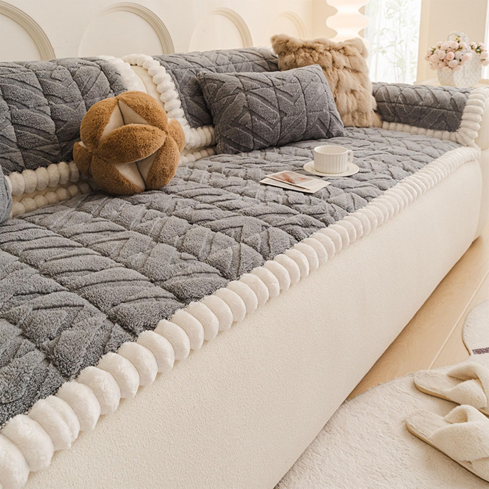 Housse de canapé pour animaux lavable et tapis pour chien gris
