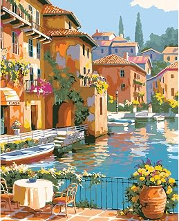 QUITEDEW Paint by Number for Adults,Town Scenery Paint by Numbers,Landscape Paint by Number Kits Suitable for Home Wall Decoration 16x20 Inch.