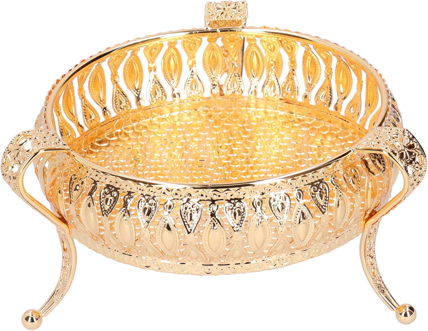 Retro Golden Fruit Plate, Zinc Alloy Snack Tray European Style Metal Candy Plate Food Serving Tray Dessert Bread Storage Plate Tabletop Centerpiece Decorative Fruit Bowl Dish for Home Kitchen Solid