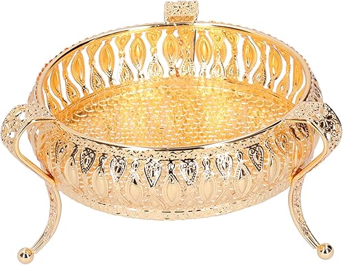 Bandeja de frutas doradas de 6.6 x 6.6 x 4 pulgadas, material de aleación de zinc, platos redondos de almacenamiento de aperitivos, postres y