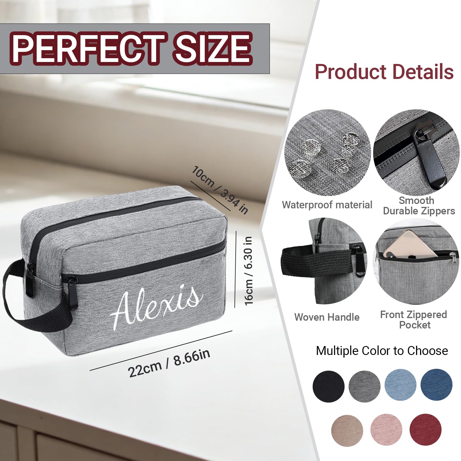 Neceser Personalizada Viaje, Bolsa de Cosméticos, 8 Piezas | Para Hombre y Mujer, Impermeable de Gran Capacidad 4 L, con Asa, para Maquillaje, Aseo y Vacaciones
