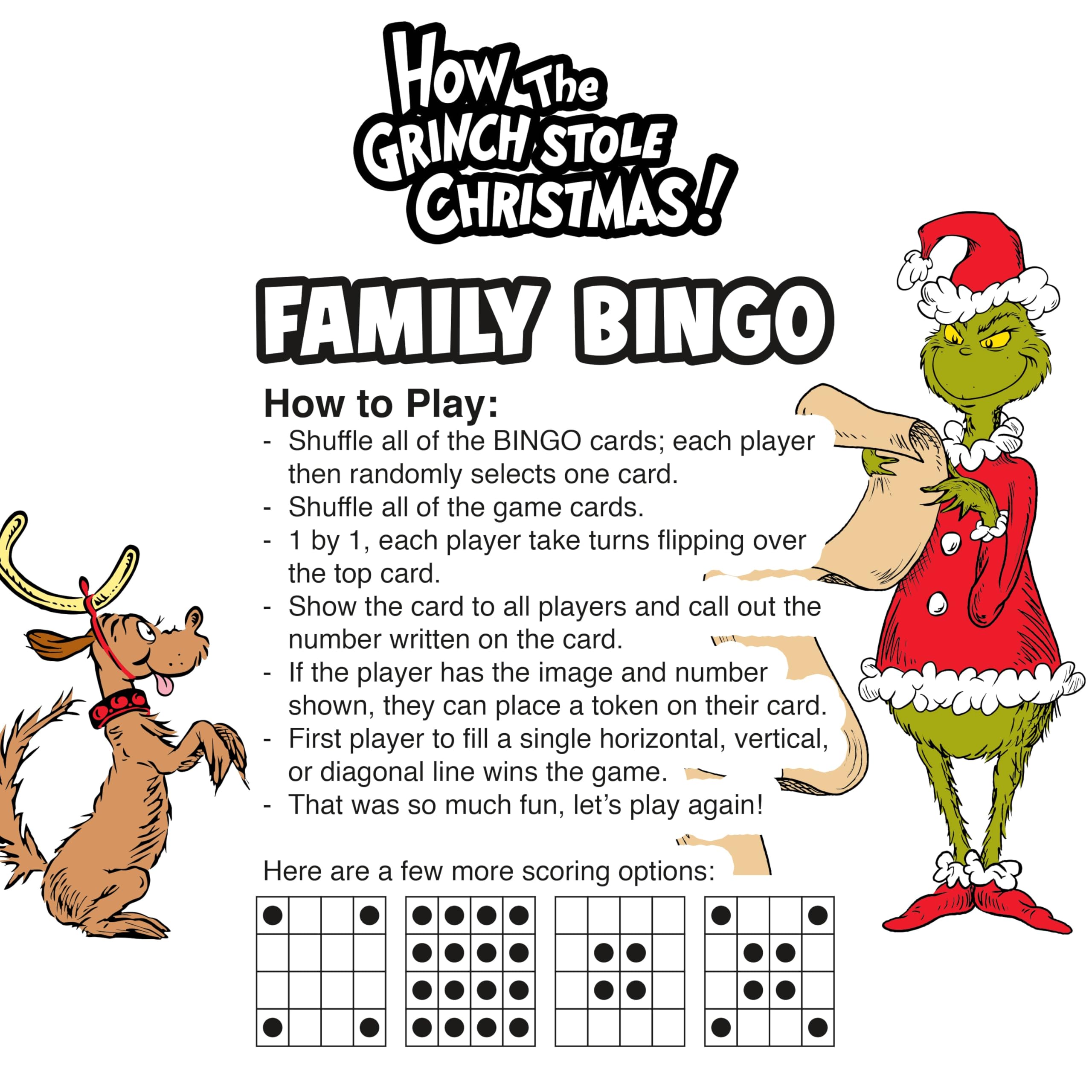 Aquarius Grinch Family Bingo Game - Officially Licensed Christmas Party Game Ages 8+, 2-18 Players - for Kids, Teens, Adults, and Families