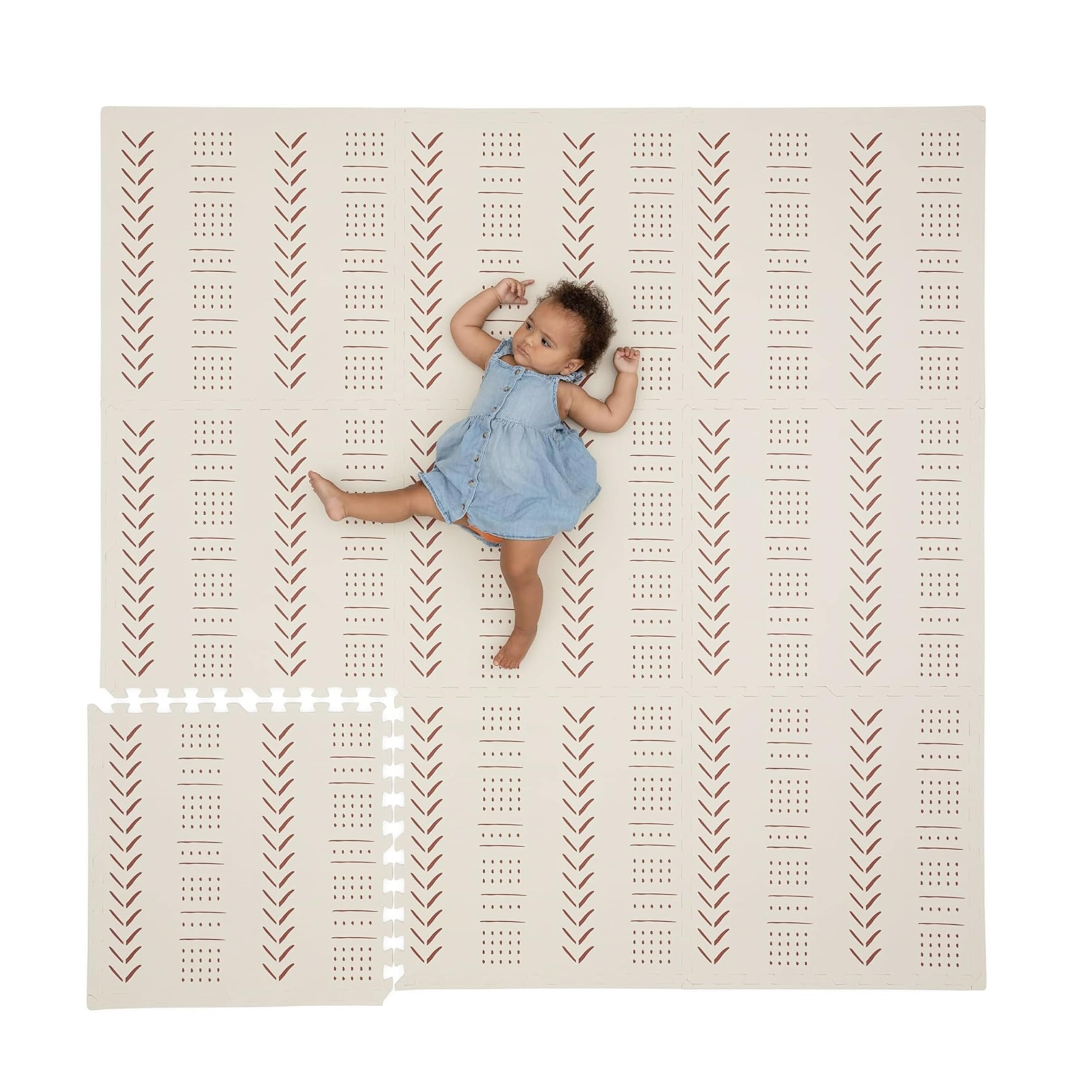 CHILDLIKE BEHAVIOR XXL Baby Play Mats, 72”x72” Puzzle with 9 Foam Tiles, Crawling Mat with Interlocking Tiles, 24”x24” Puzzle Mat Pieces, Neutral Playmat for Toddlers & Infants Play Pen - Beige
