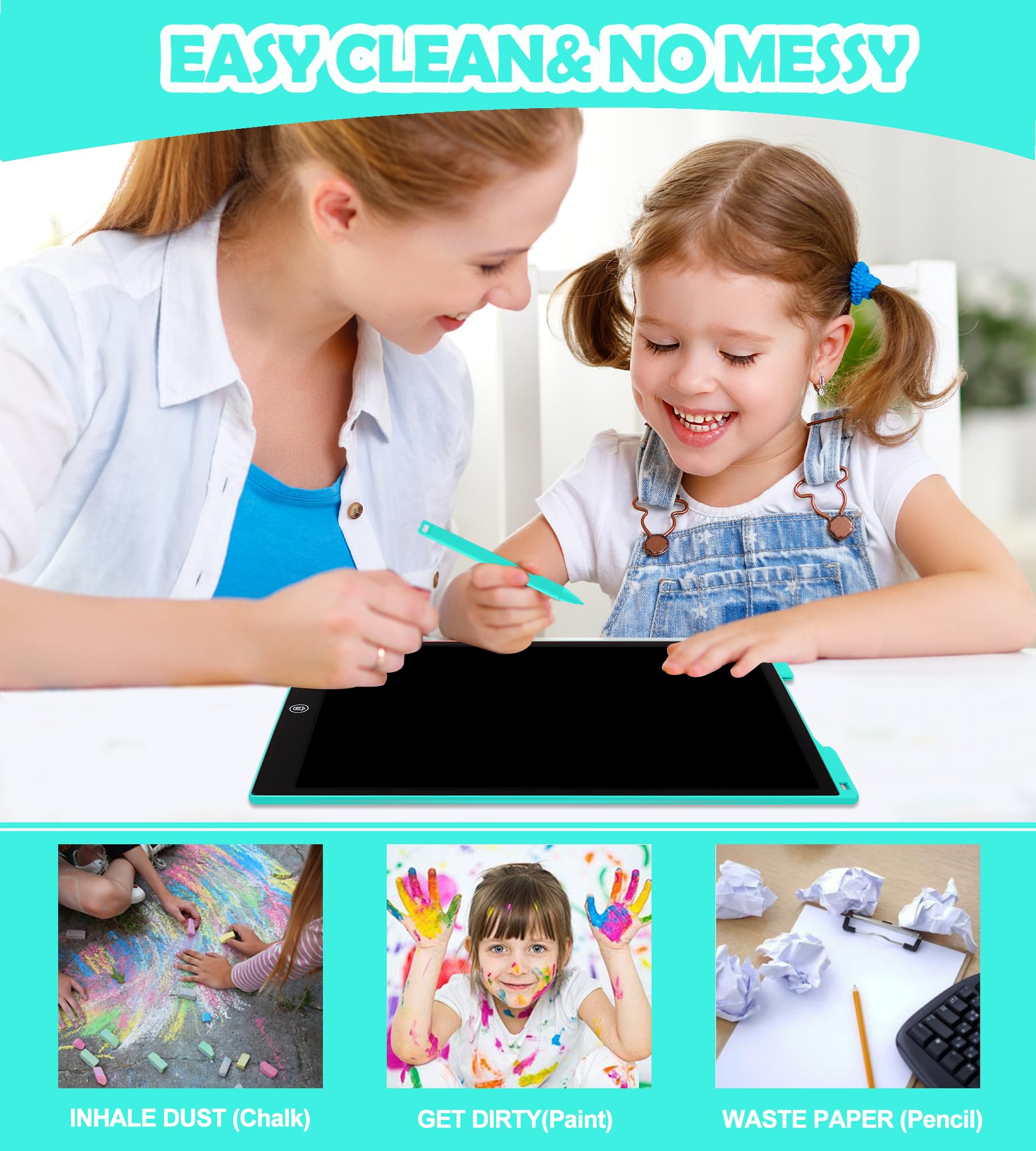 Tavoletta Grafica LCD Scrittura 15 Pollici, Tavoletta Grafica Bambini Elettronica Digitale da Disegno con Penna Giochi Giocattolo 3 4 5 6 7 8 9 Anni Regali di Natale di Compleanno per Ragazzi Ragazze