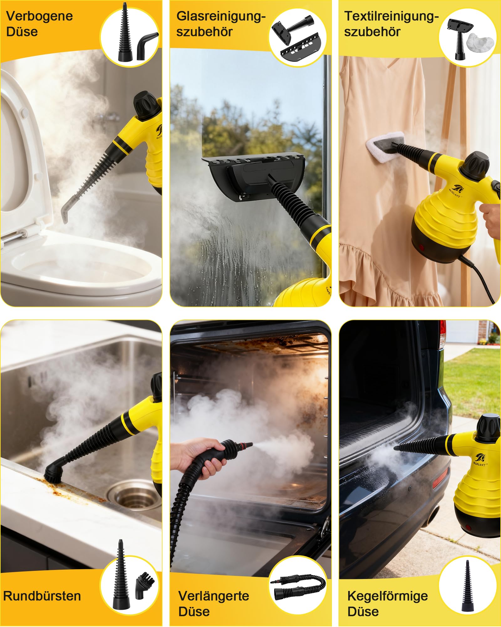 MLMLANT Dampfreiniger, Handdampfreiniger Mit Sicherheitsverriegelung und 9-teiligem Zubehörset, geeignet für Teppiche, Autositze, Sofas, Polstermöbel und mehr.