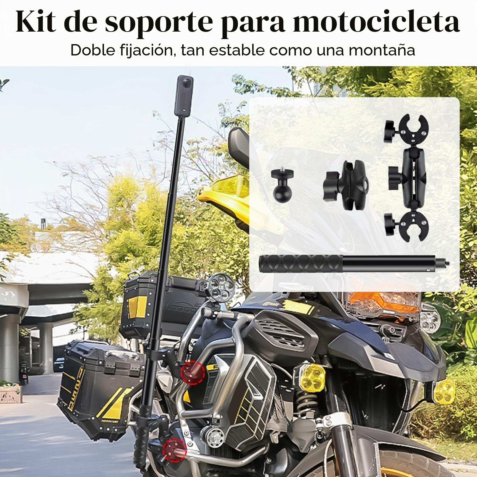 Soporte para Insta360 x4 Cámara Acción en Motocicleta, Soporte para Cámara de Bicicleta para Insta360 x4 Cámara Acción en Motocicleta con Rotación de 360 ​​Grados Palo Selfie