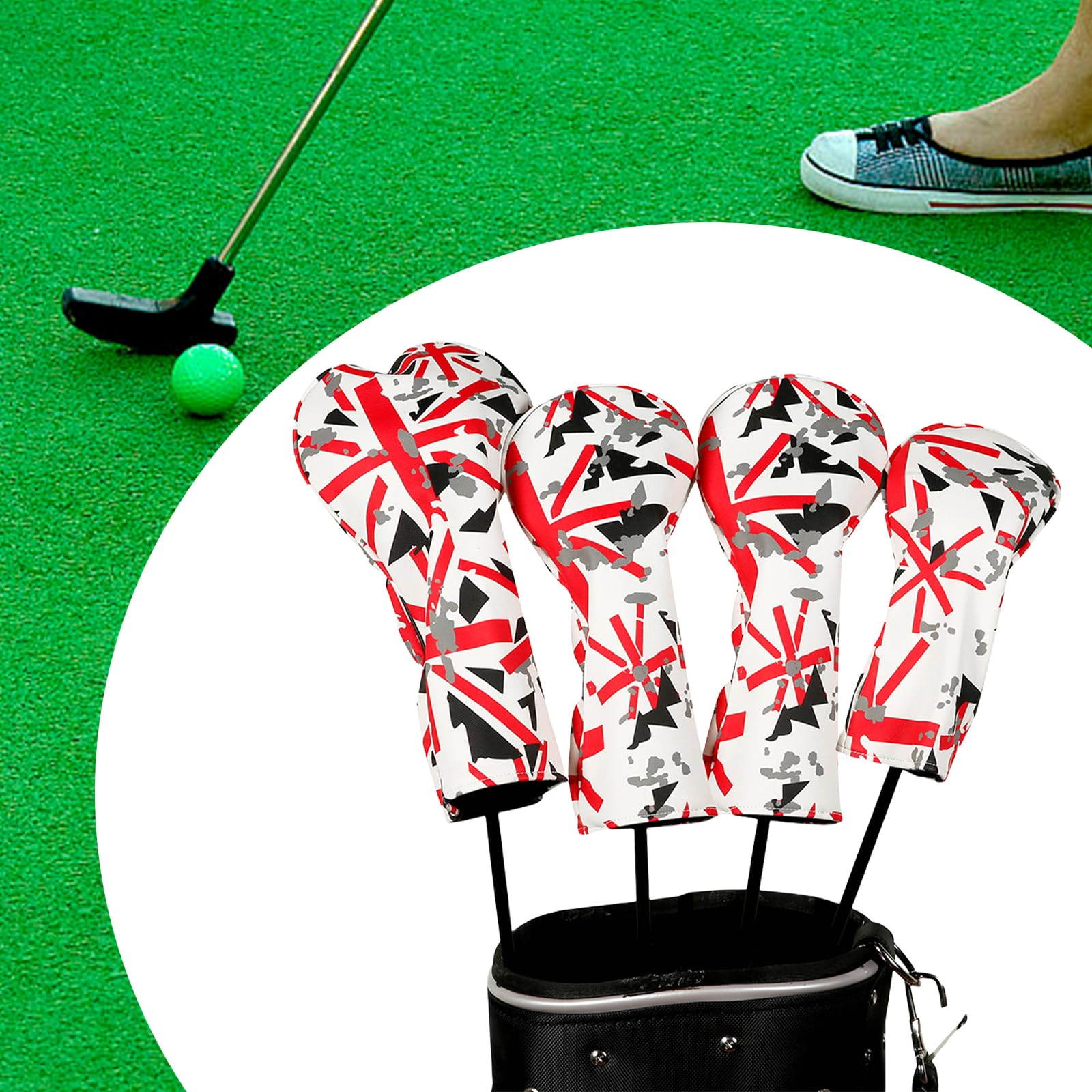 4 Stück PU Leder Golfschläger Kopfbedeckung, britische Flaggen, | Schlägerkopfhülle für Golf Driver Hybride
