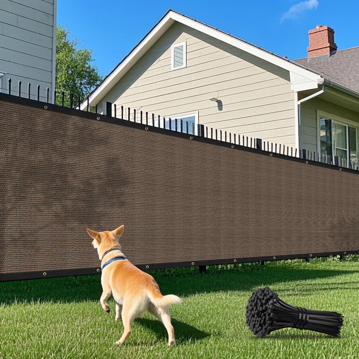 4' x 50' Privacy Fence Screen with Brass Grommets Heavy Duty Fencing Cover Windscreen Mesh Shade Net Cover Zip Ties Included for Backyard Garden Patio Outdoor, Brown