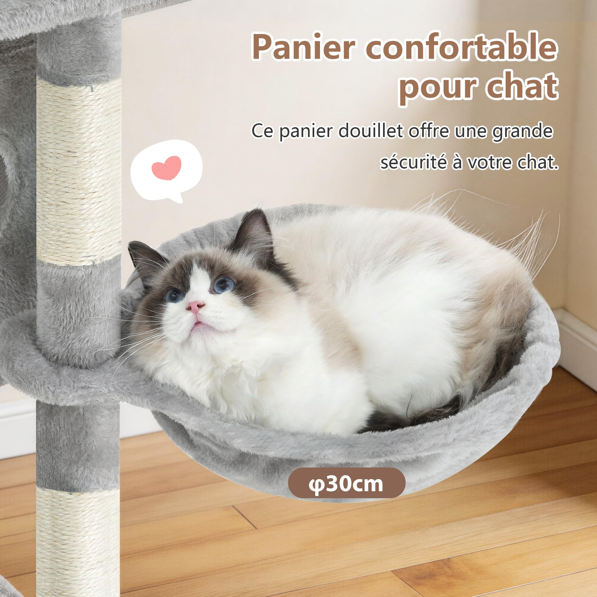Gitelsnour Árbol Rascador para Gatitos, Torre de Gatos Interior de 107 cm, Árbol para Gatos con Postes Rascadores, Hamaca, Caseta y Pelota Colgante, Gris Claro GCT005SW