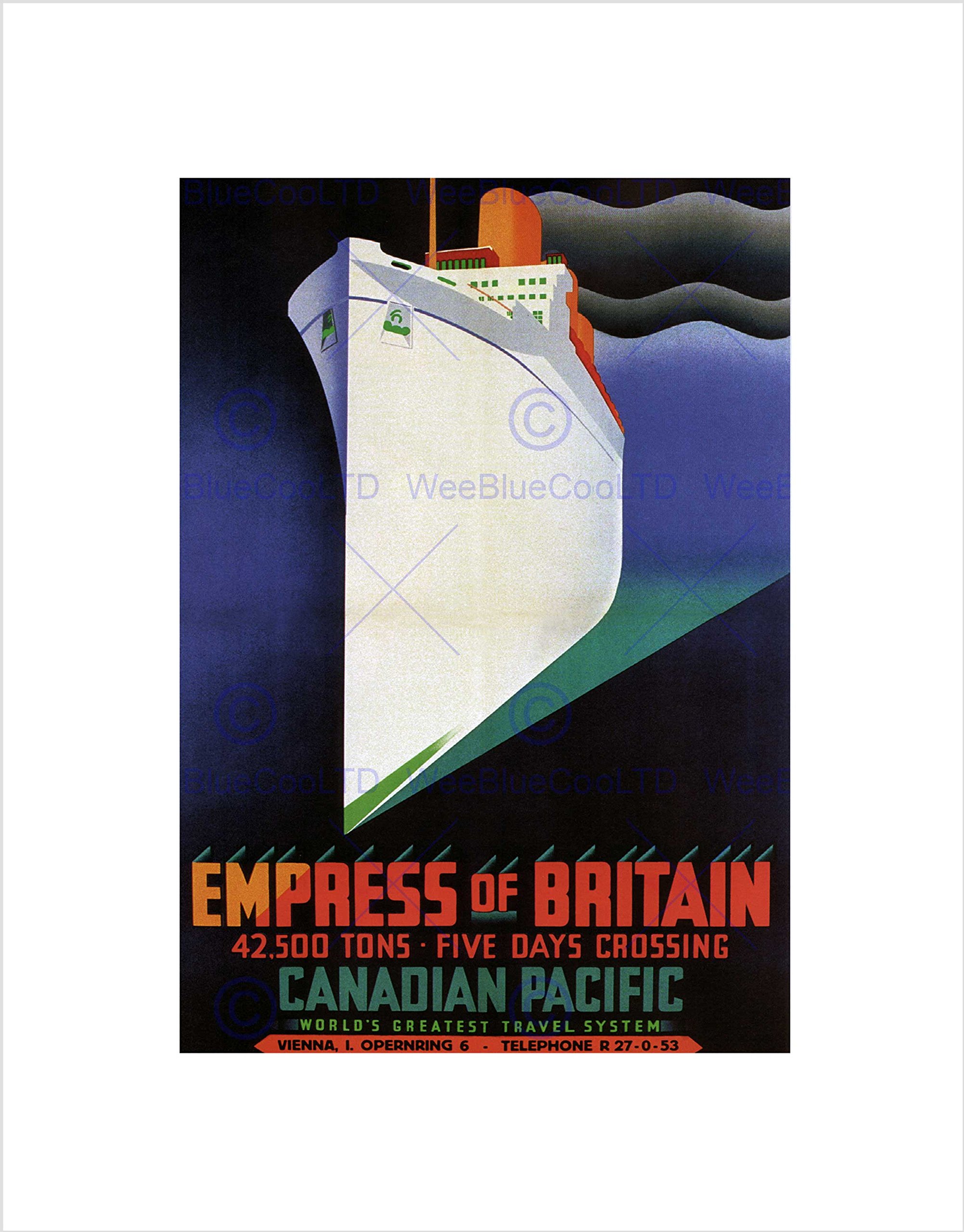 Wee Blue Coo Travel Empress Of Britain Canada Ship Cruise Vintage Advert Art Wall Art Print
