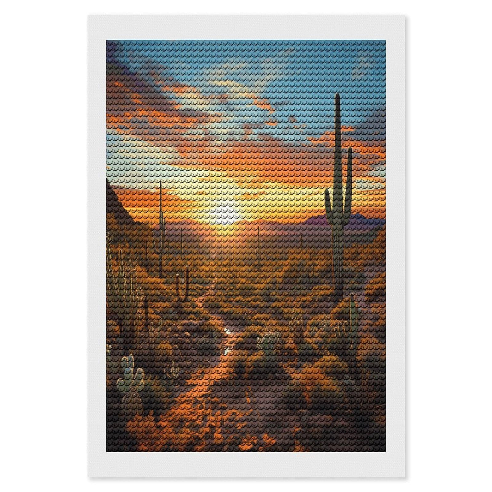 FekiLoot Diamond Art Kits for Adults, DIY 5D Saguaros at Sunset Diamond Painting Kits for Beginners, Full Round Drill Diamond Dots Painting Gem Art Crafts for Home Wall Decor & Gift 8"x12"