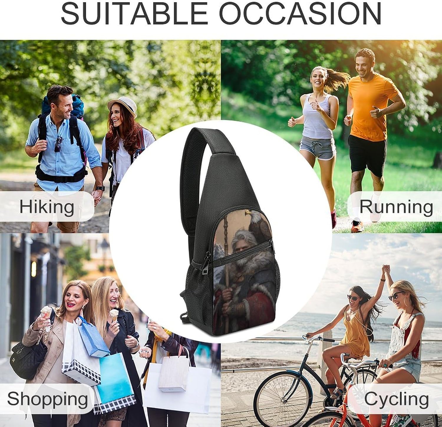 Odin God Norse Mythology Crossbody Sling Backpack Chest Bag Daypack | unisex,trendy,with convertible and detachable shoulder strap,side pockets
