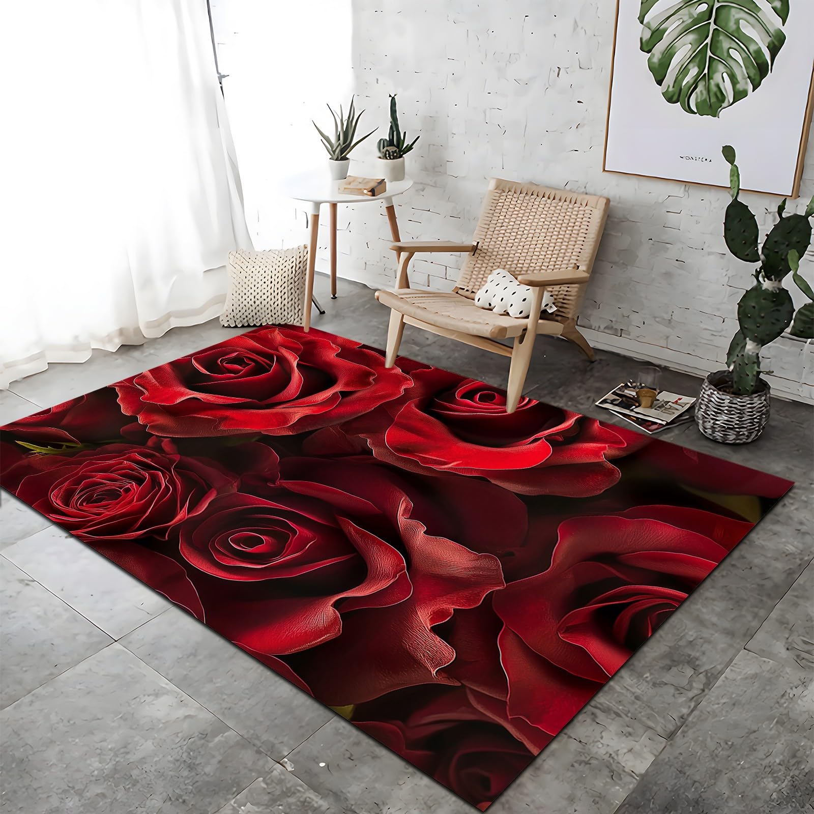 The Carpet nowoczesny dywan z krótkim włosiem do sypialni, jadalni i kuchni, łatwa pielęgnacja, wysoka gęstość runa i przyjemnie miękki, wzór w kwiaty i róże, 180 x 240 cm, czerwony