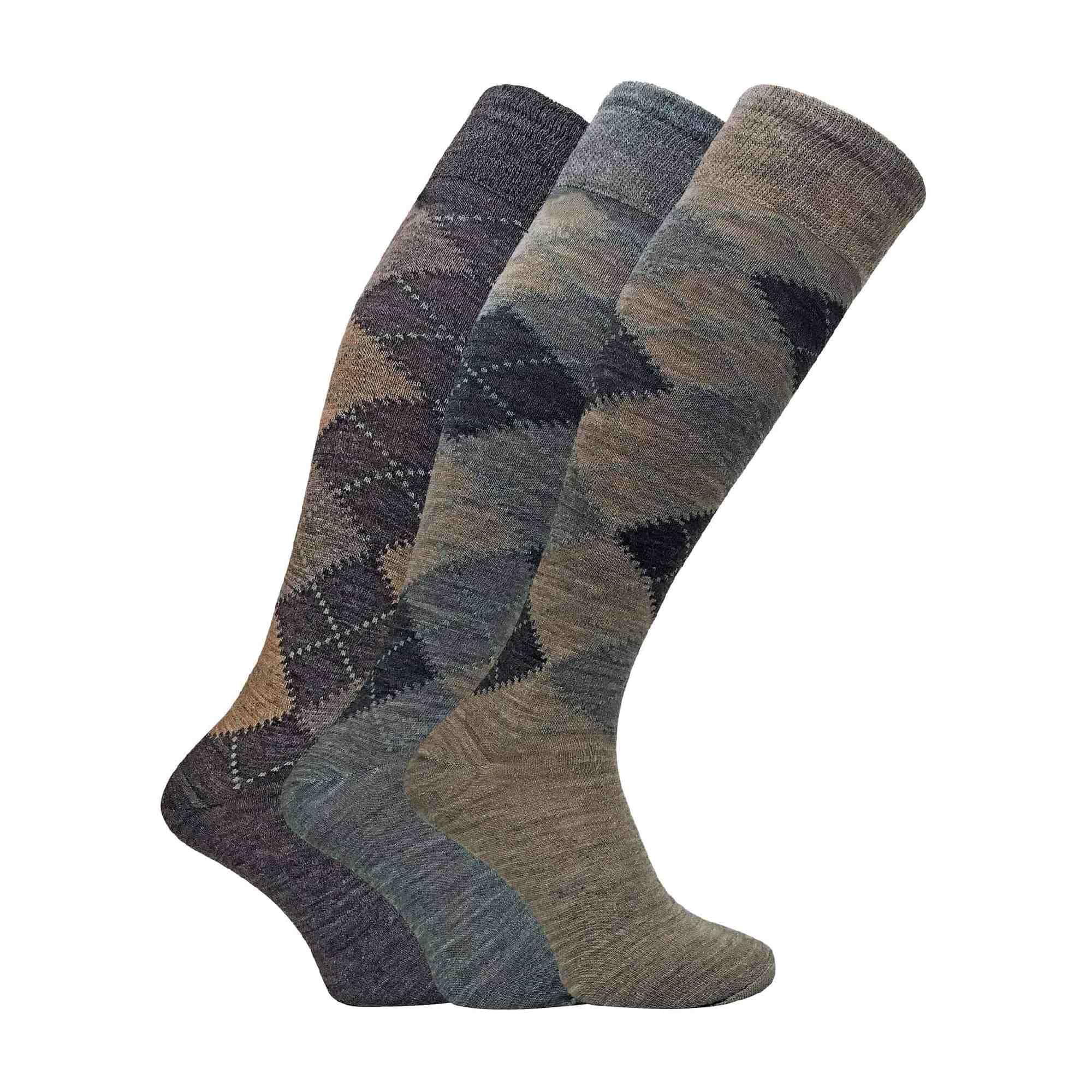 Sock Snob Men's Assorted Brown Argyle 3X Pairs Of Long Length Lambswool Blend Non Elastic Argyle Design Socks/Uk 6-11 Eur 39-45 (Assorted Brown Argyle)
