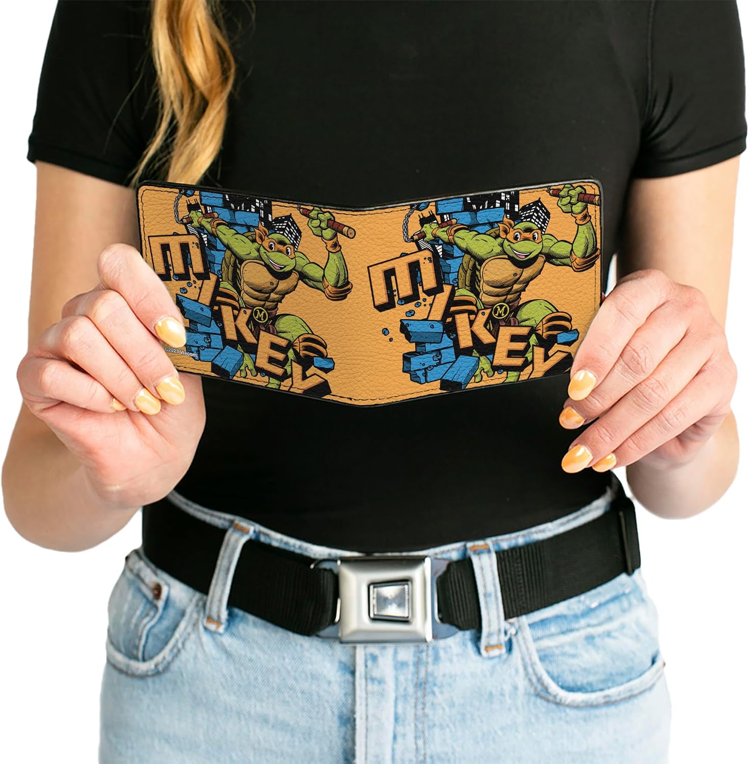 Buckle-Down Nickelodeon Wallet, Bifold, Teenage Mutant Ninja Turtles Mikey Action Pose Orange, Vegan Leather
