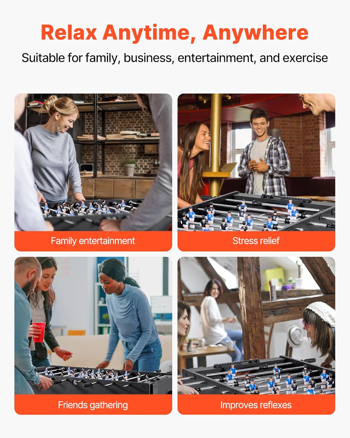 VEVOR Foosball Table, 55 inch / 42 inch Standard Size Foosball Table, Indoor Full Size Football Table for Home, Family, and Game Room, Soccer with Durable Soccer Set