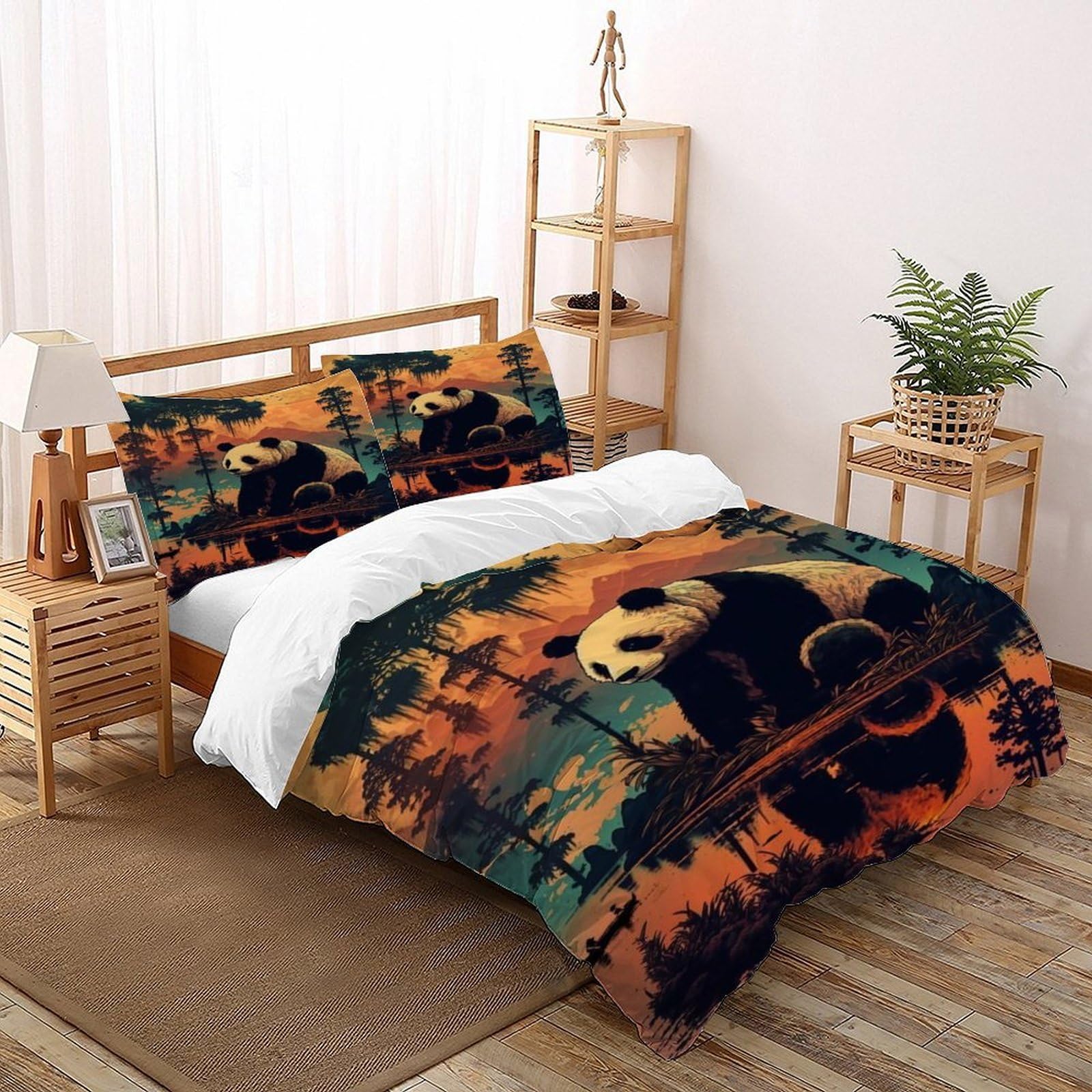 Housse de couette fermeture éclair panda pour changer le linge de lit facilement