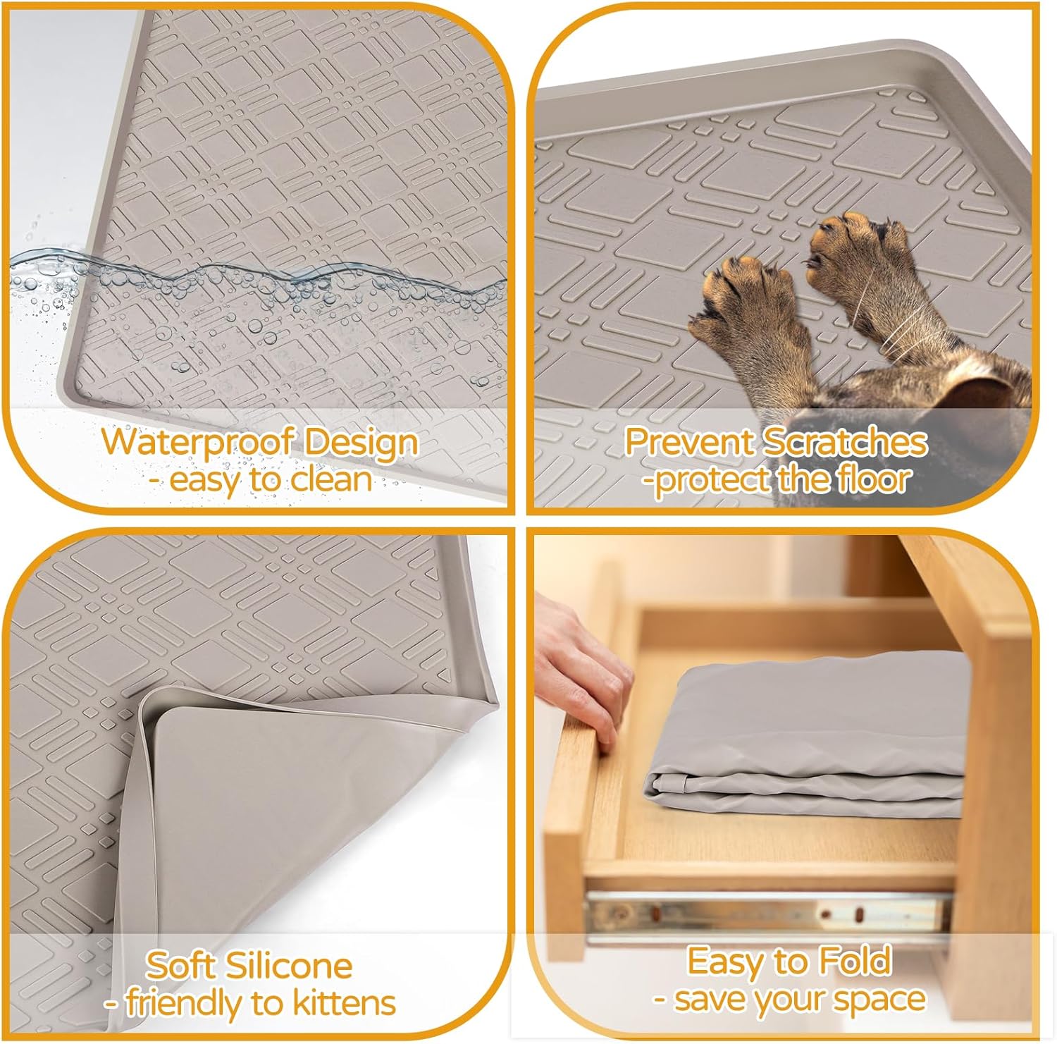 42" x29" Cat Litter Mat Lanstics Cat Mat for Litter Box Large Silicone Litter Box Mat for Kitty Scatter Control Floor Protect (Beige)