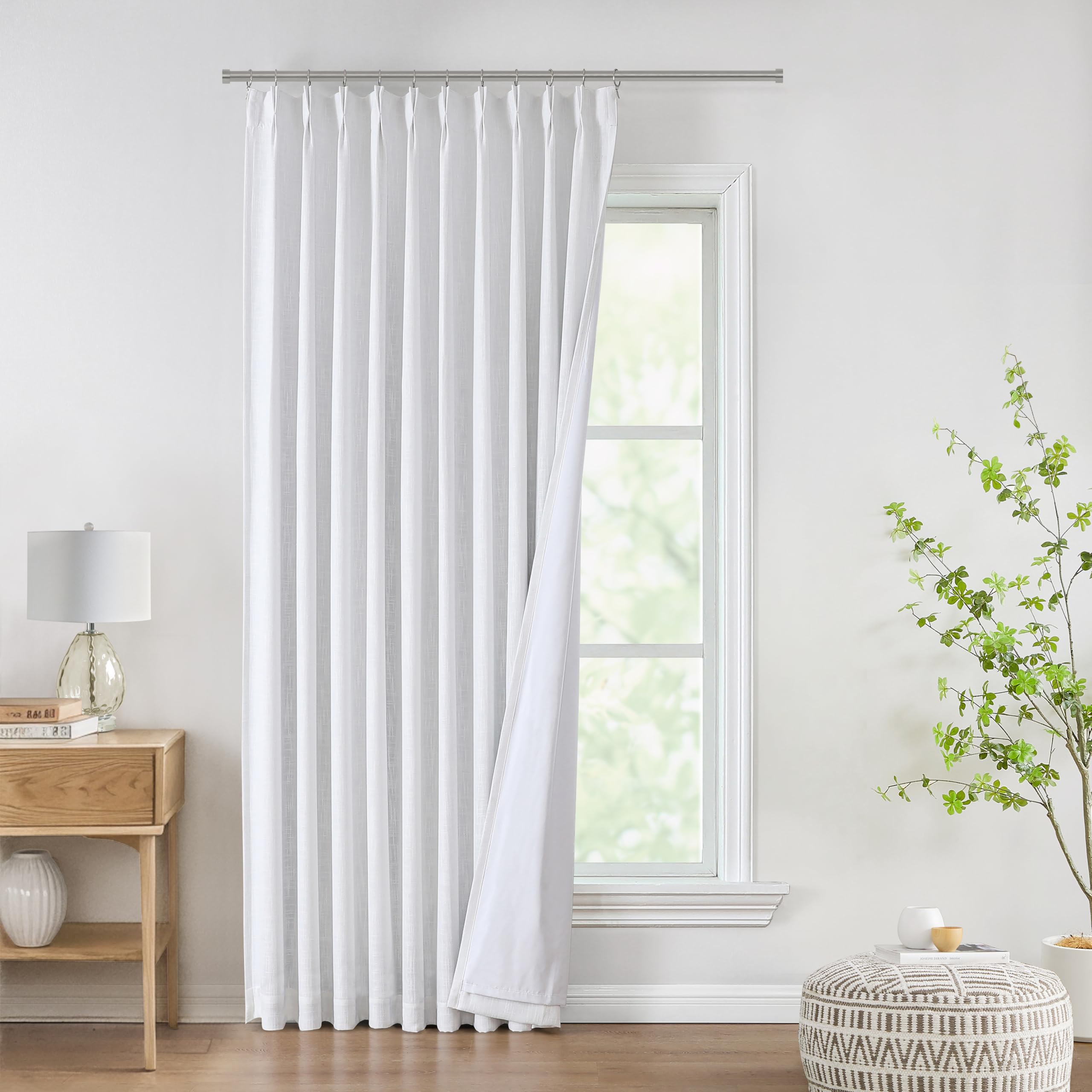 WEST LAKE 9 FT White Bailey Pinch Pleated Full Blackout Curtains for Bedroom Living Room,108 Inches Thermal Insulated Drapes with Back Tabs,Extra Long French Pleat Window Treatment,60"Wx108"L,1 Panel