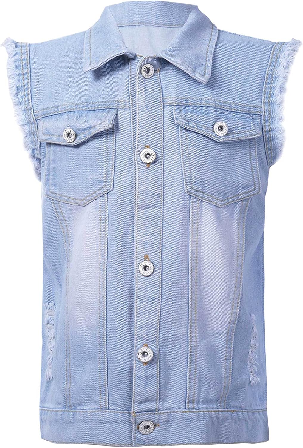 Freebily Kids Girls Sleeveless Denim Jacket Cartoon Print Back Button Down Fall Vest Outerwear Waistcoat