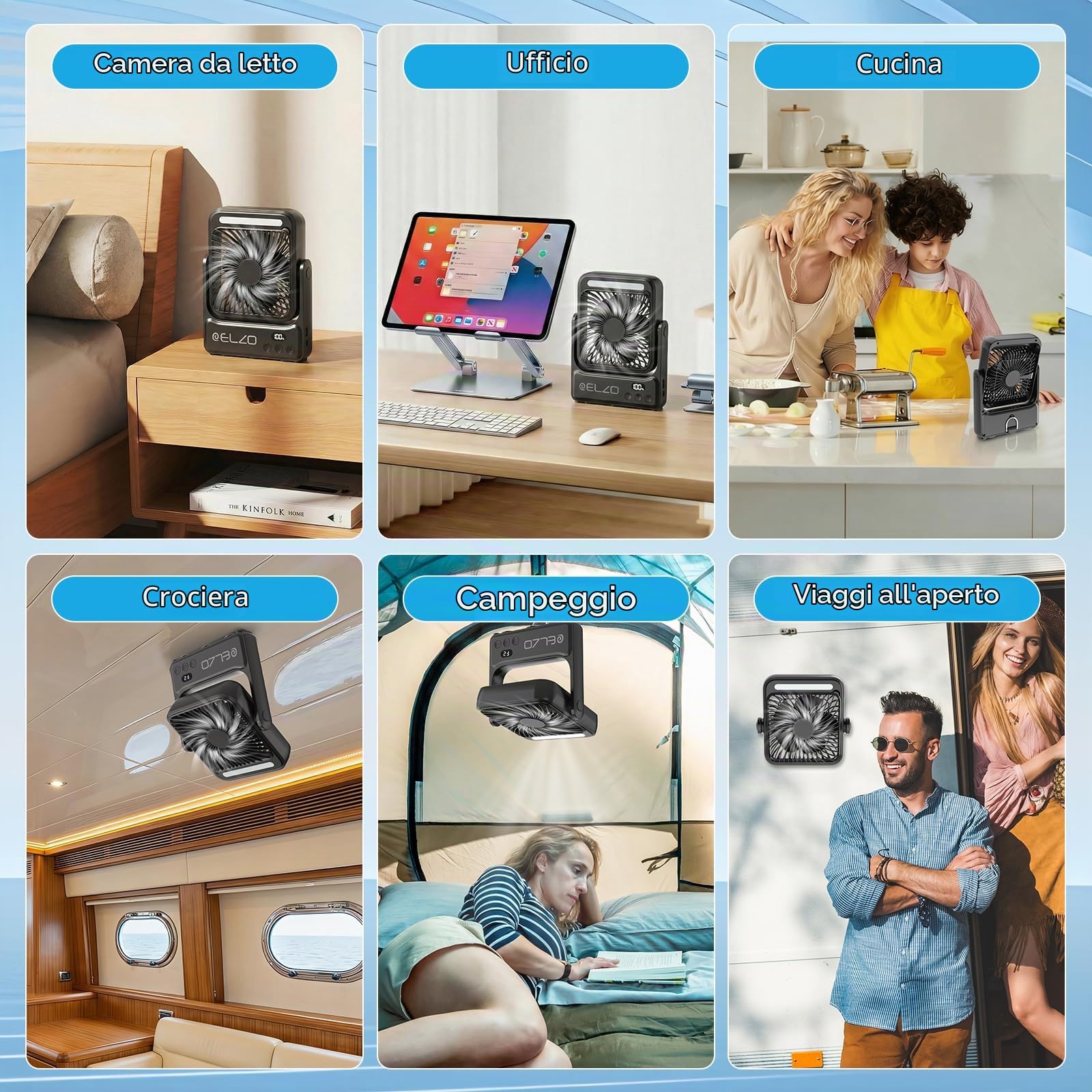 Ventilatore da viaggio magnetico ELZO da 10000 mAh per cabina di nave da crociera con luce notturna, portatile ricaricabile aggiornato, 4 velocità con gancio, essenziali approvati per crociera 2026