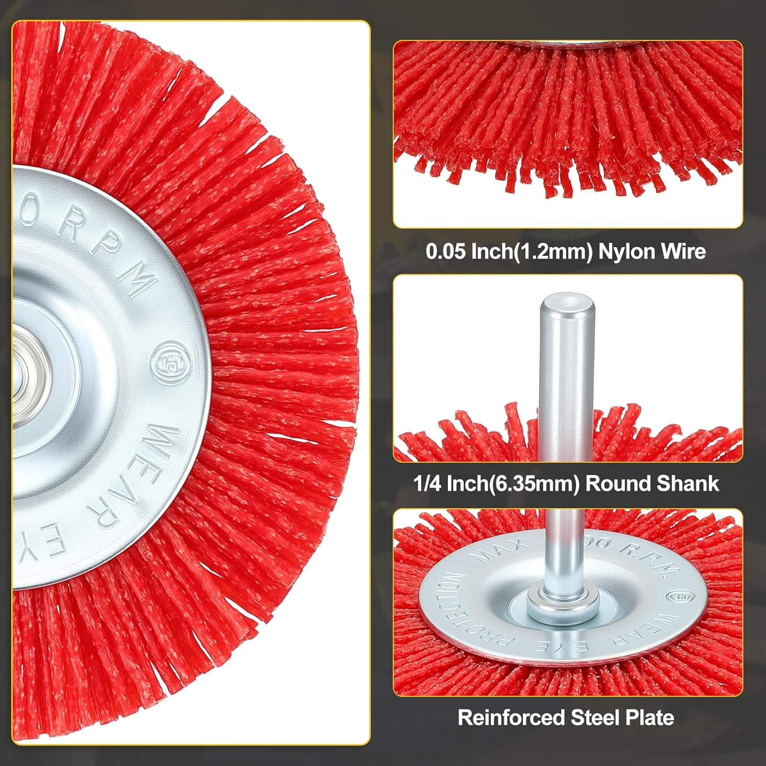 DTGN Wire Wheel Cup Brush Set for Drill - 12 Pcs - Coarse Nylon Crimping Drill Wire Brush(0.05" Wires Size) - 1/4 Inch Round Shank - Good for Cleaning Rust Paint Abrasive(1"-3" Dia.)