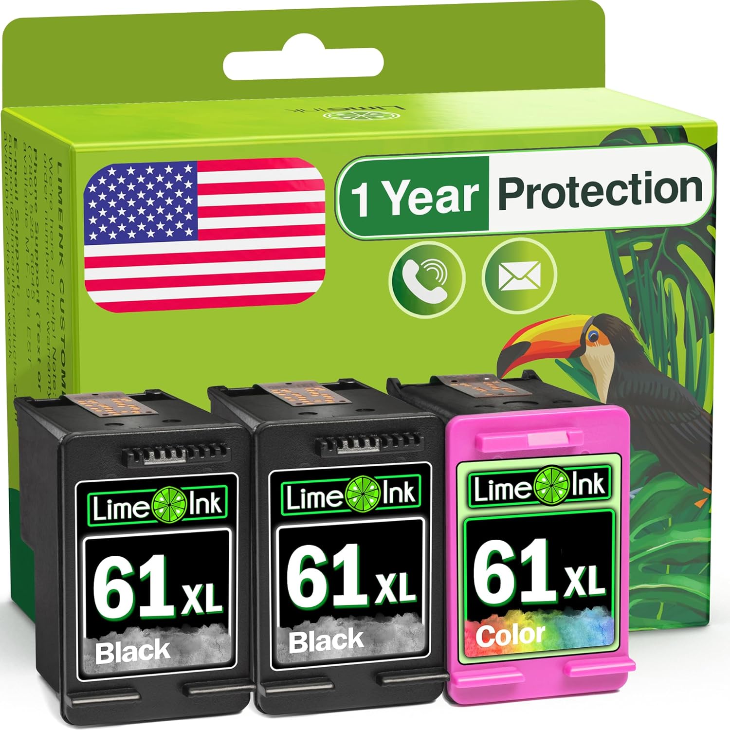 Limeink 3 Remanufactured Ink Cartridges Replacement for HP 61 Ink Cartridge Combo Pack for HP 61 cartridges Envy 4500 61xl Cartridges for HP61 XL (2BK / 1C)