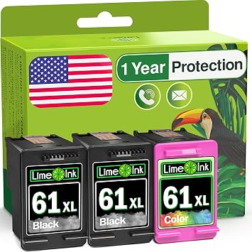 Limeink 3 Remanufactured Ink Cartridges Replacement for HP 61 Ink Cartridge Combo Pack for HP 61 cartridges Envy 4500 61xl Cartridges for HP61 XL 2BK / 1C