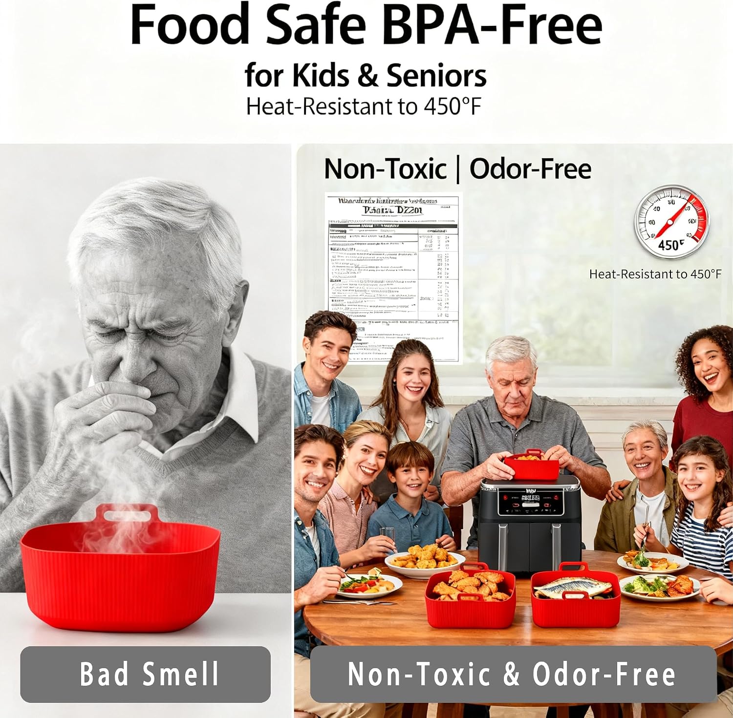 Silicone Air Fryer Liners for Ninja - Reusable DZ201 8QT Dual Basket - Rectangular 2-Pack Vacuum-Packed Easy-Clean Dishwasher-Safe Food-Safe for Home Chefs - Housewarming Gifts image 5