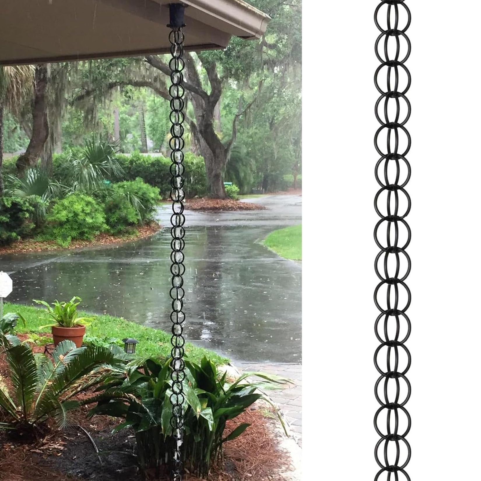 Hssnbkg Rain Chains Aluminum Rain Chain Aluminum Gutter Adapter Downspout Catcher Water Feature Or Downpipe for Eaves Drainage,Outdoor Decor Black-1.5m(5ft)